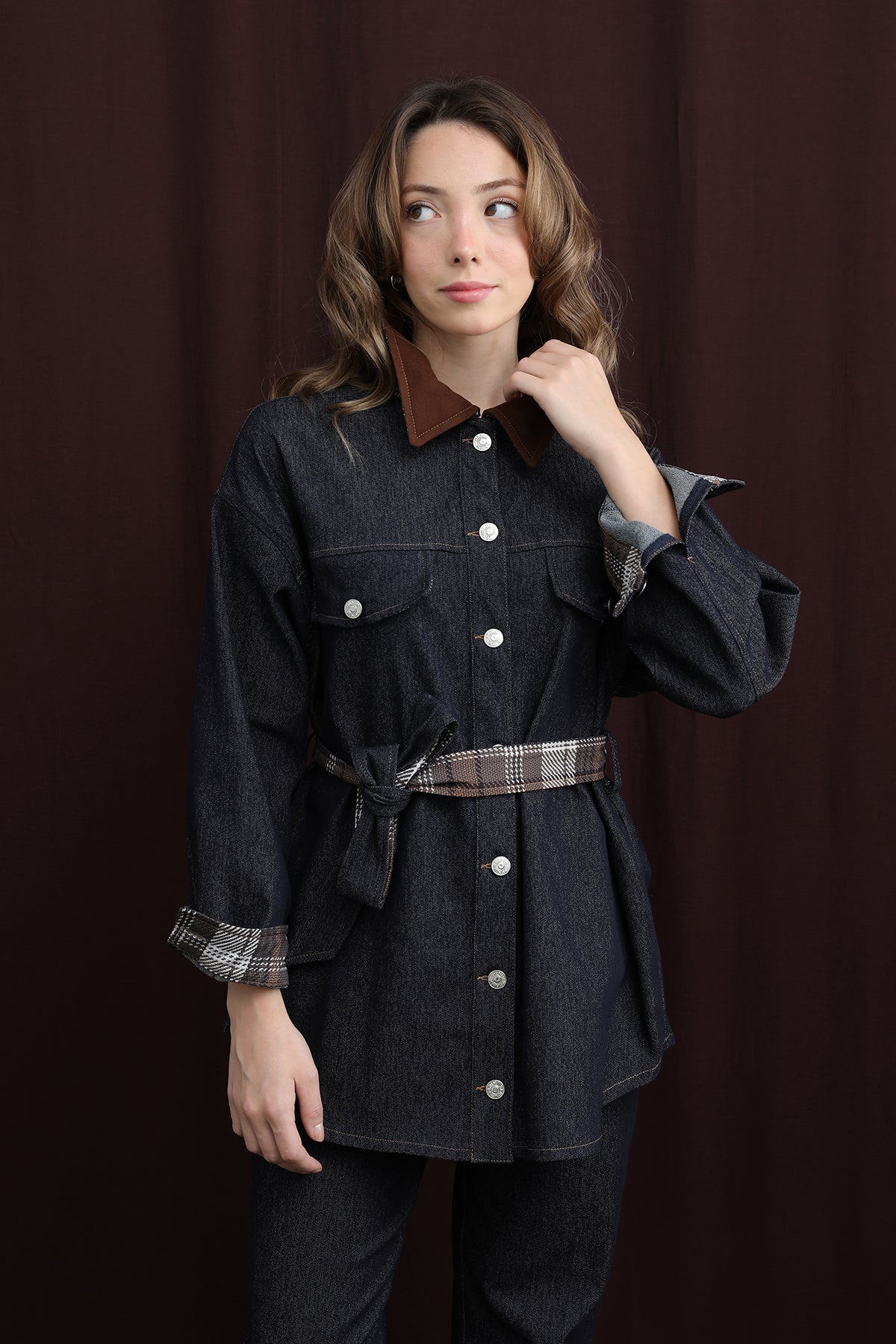 Kadın Ekose Detaylı Denim Ceket  -  32413CKT