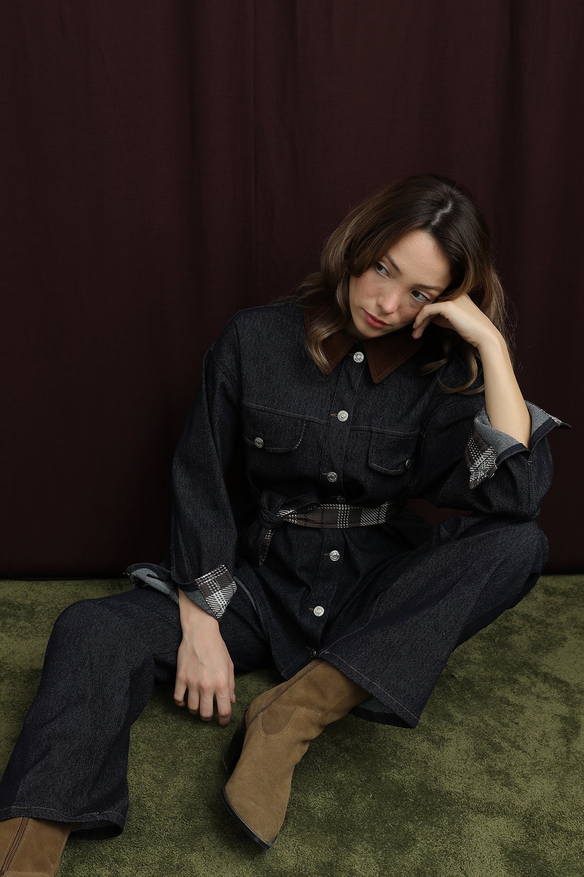 Kadın Ekose Detaylı Denim Ceket  -  32413CKT