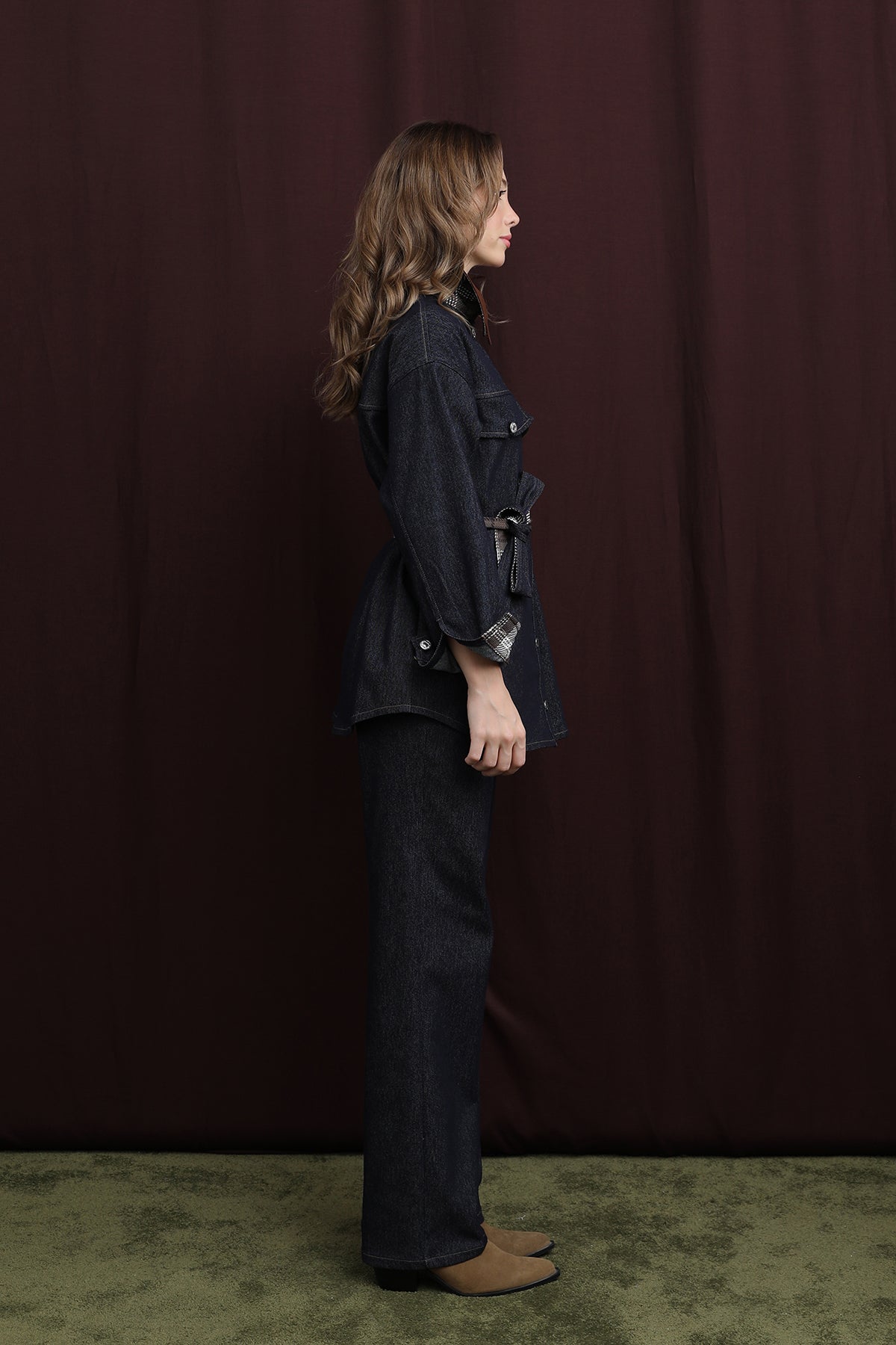 Kadın Ekose Detaylı Denim Ceket  -  32413CKT