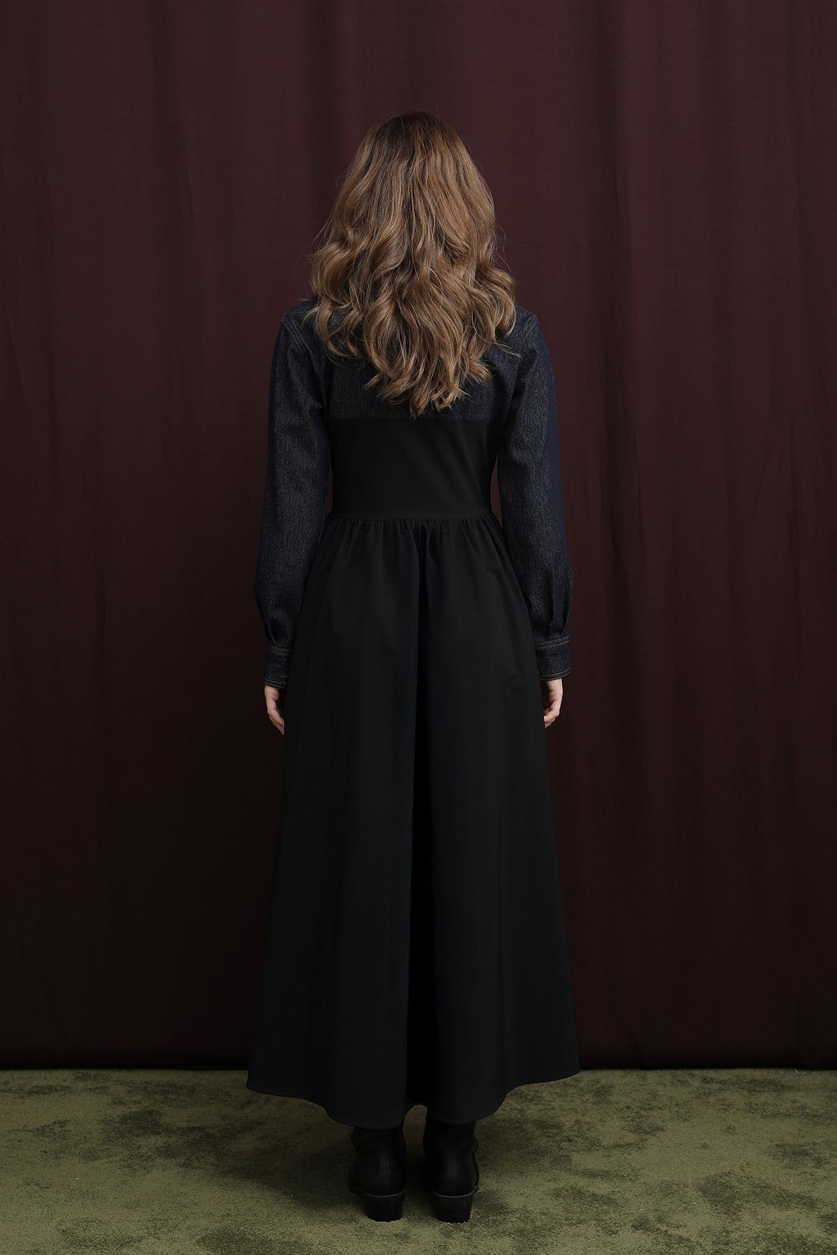 Kadın Denim Detaylı Asimetrik Kesim Elbise  -  32414ELB