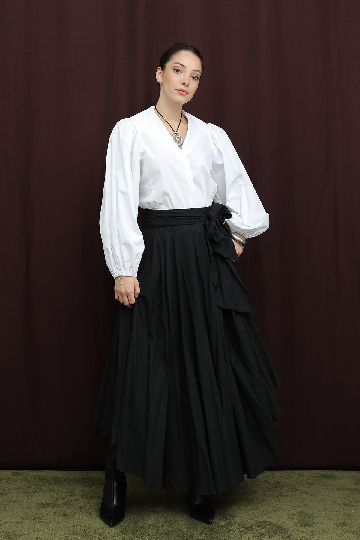 Kadın Bel Kuşaklı Asimetrik Kesim Etek  -  32420ETK