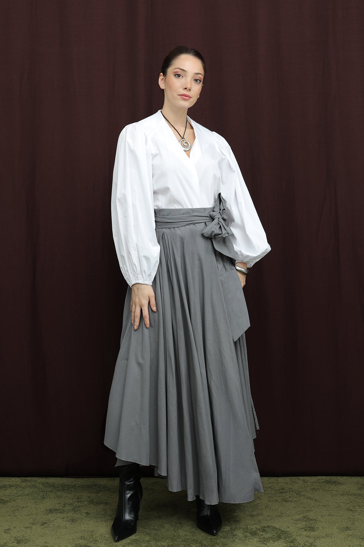 Kadın Bel Kuşaklı Asimetrik Kesim Etek  -  32420ETK