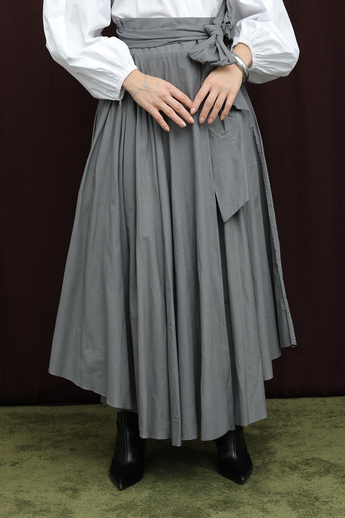 Kadın Bel Kuşaklı Asimetrik Kesim Etek  -  32420ETK