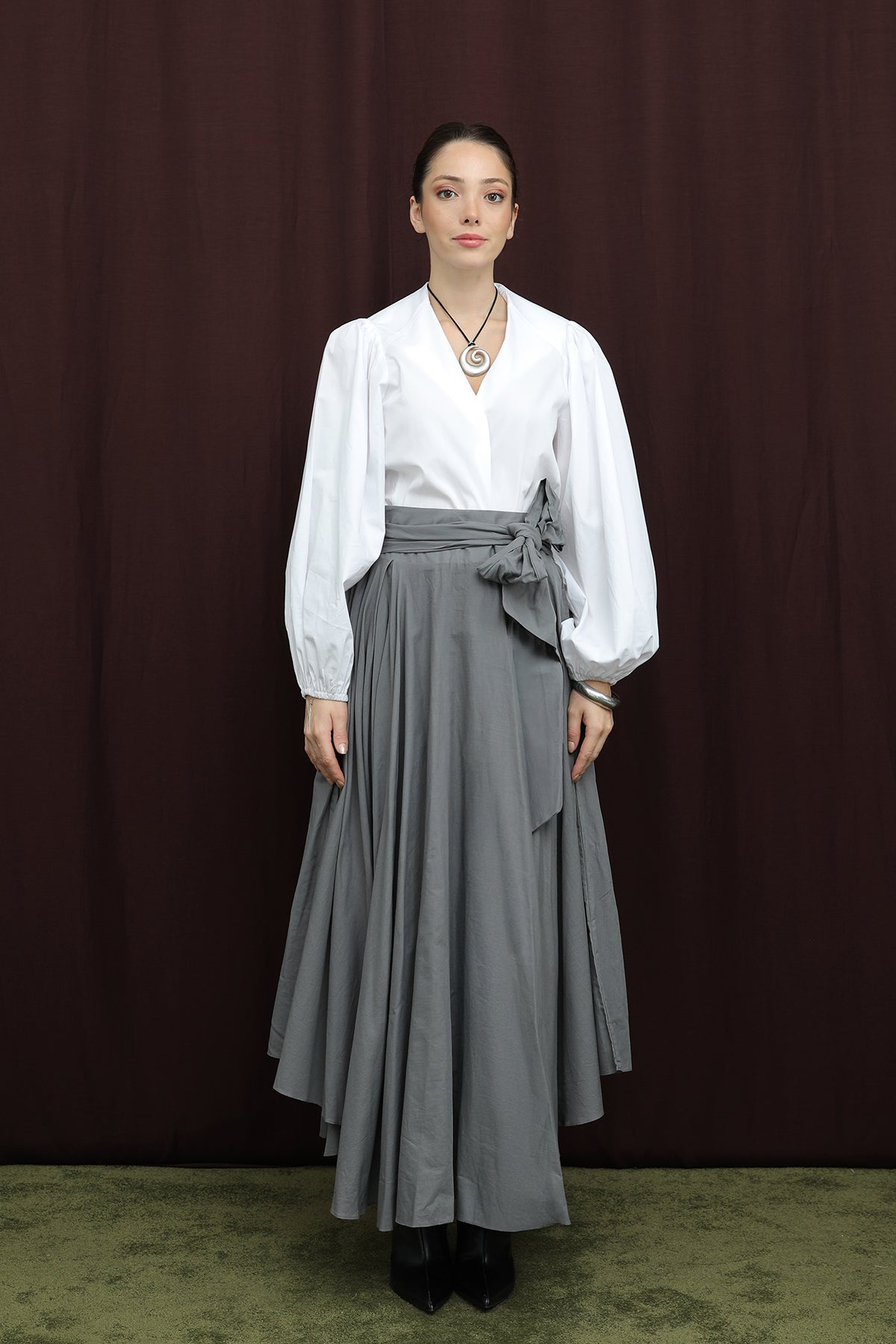 Kadın Bel Kuşaklı Asimetrik Kesim Etek  -  32420ETK