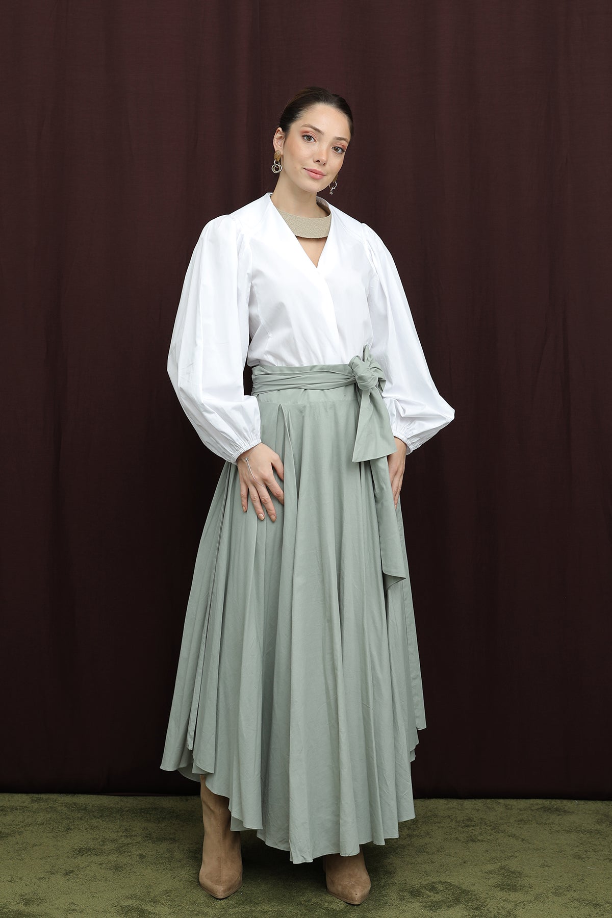 Kadın Bel Kuşaklı Asimetrik Kesim Etek  -  32420ETK