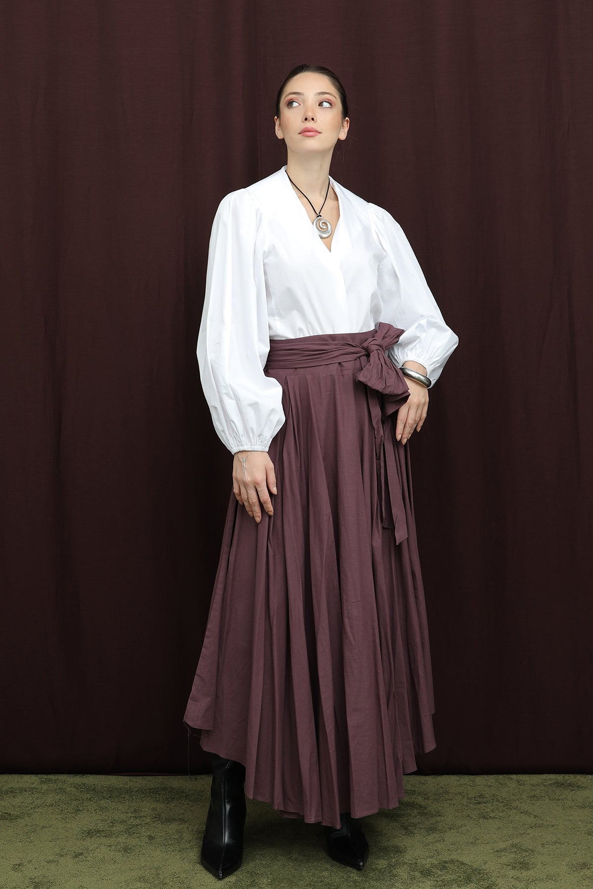 Kadın Bel Kuşaklı Asimetrik Kesim Etek  -  32420ETK