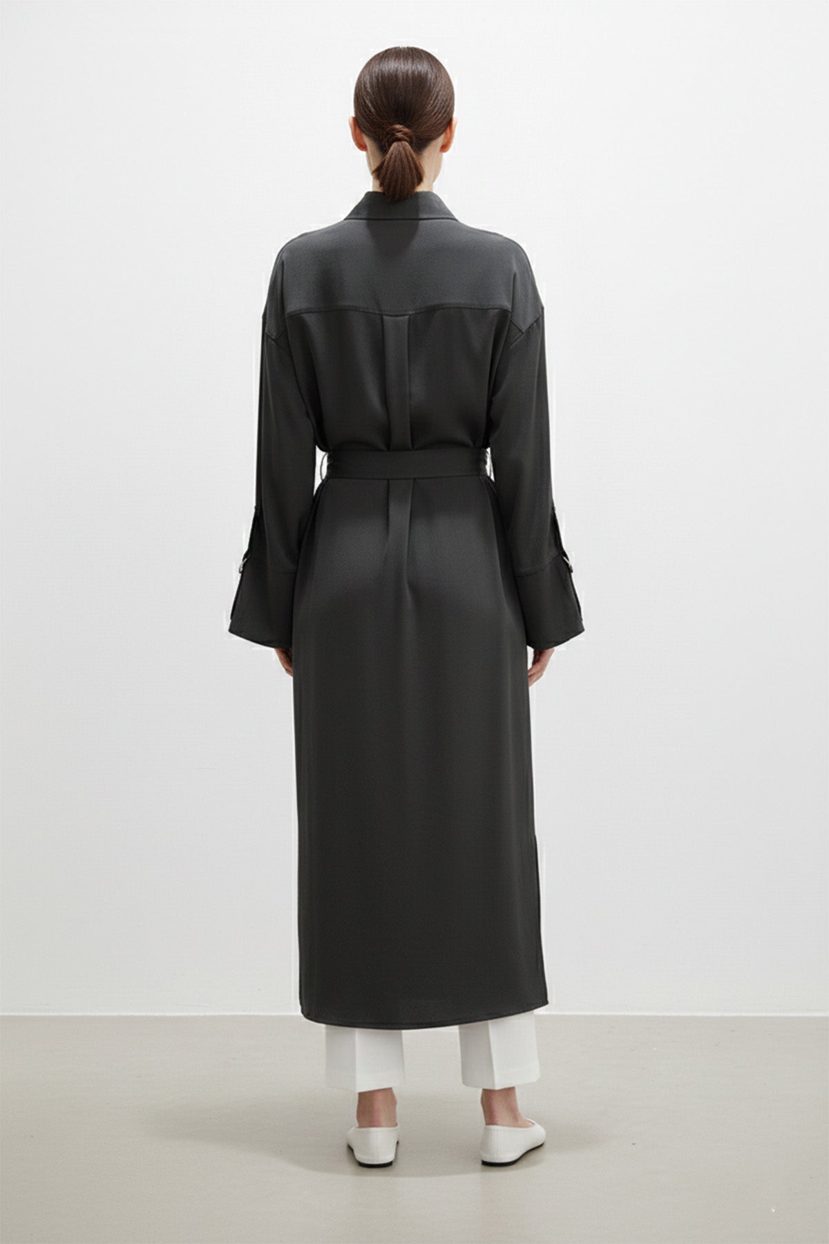 Kadın Uzun Düğmeli Kemerli Gömlek -10753