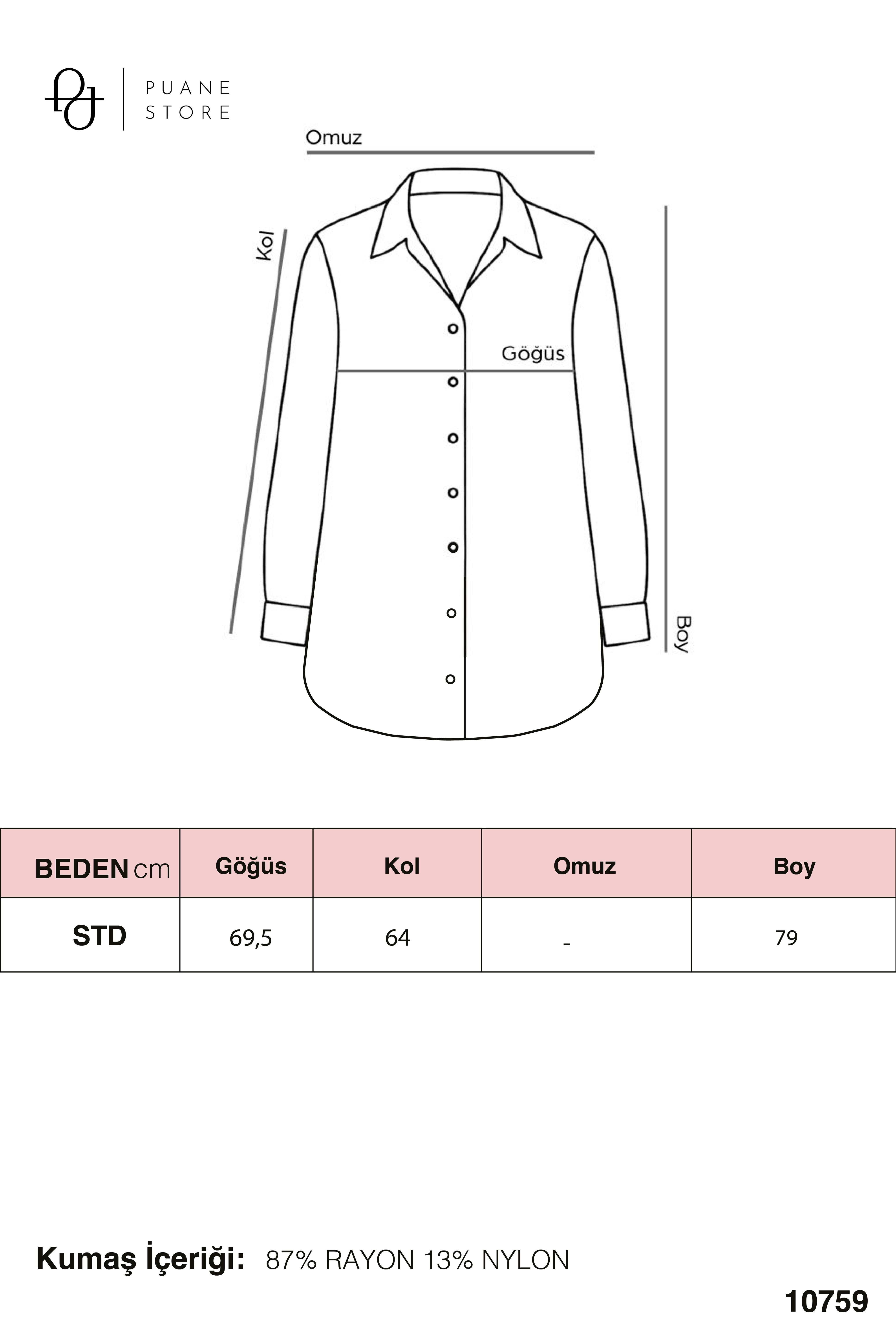 Kadın Uzun Düğmeli Çift Cepli Oversize Gömlek-10759