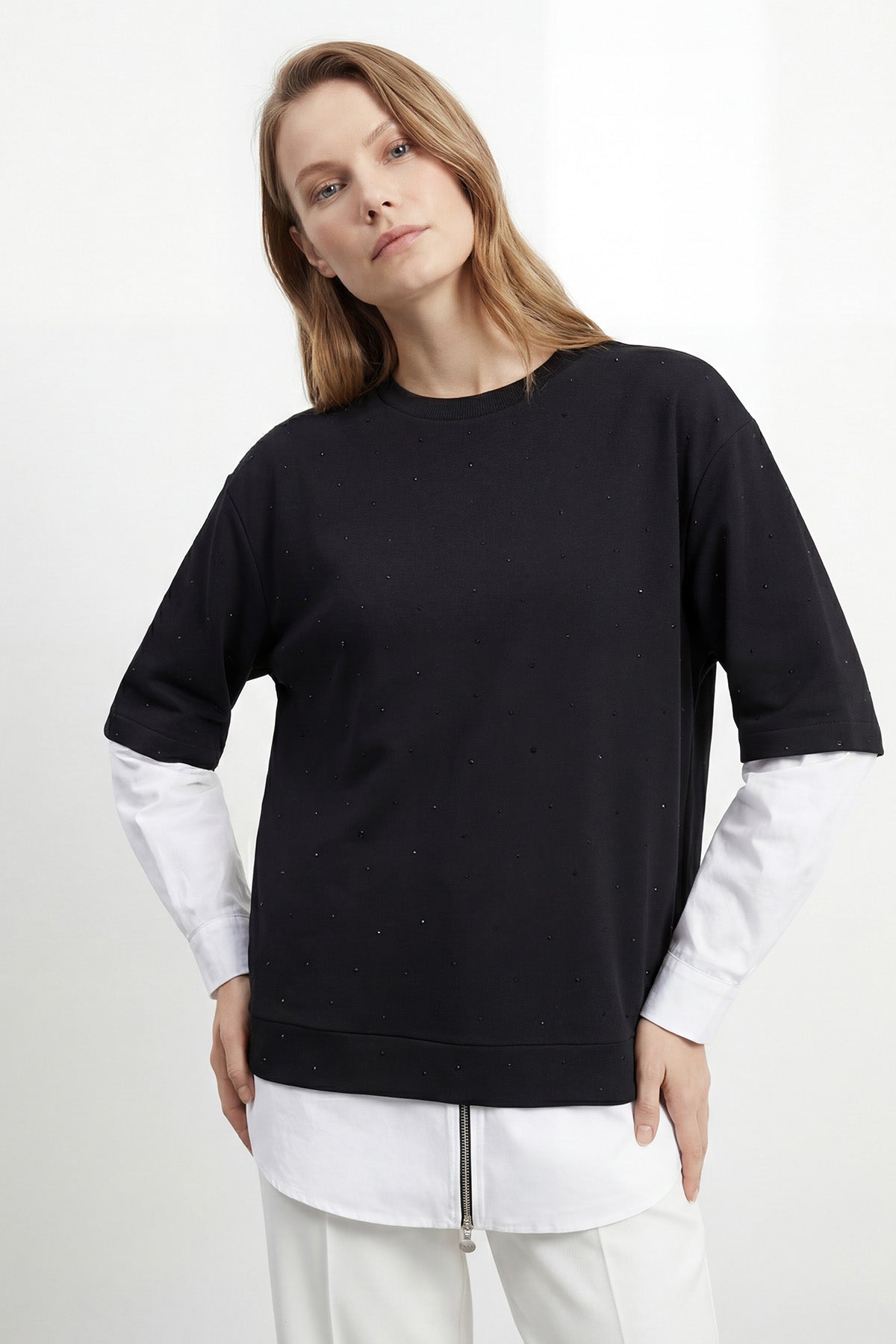 Kadın Garnili Bisiklet Yaka Tunik - 10761TUN