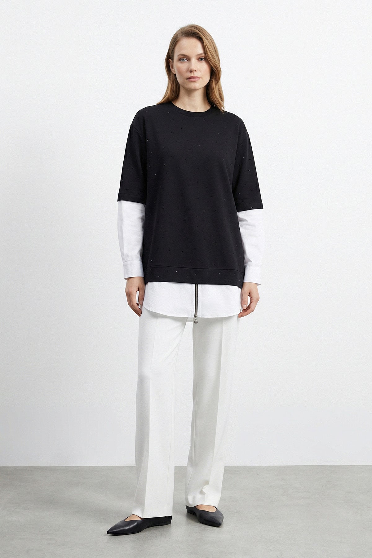 Kadın Garnili Bisiklet Yaka Tunik - 10761TUN