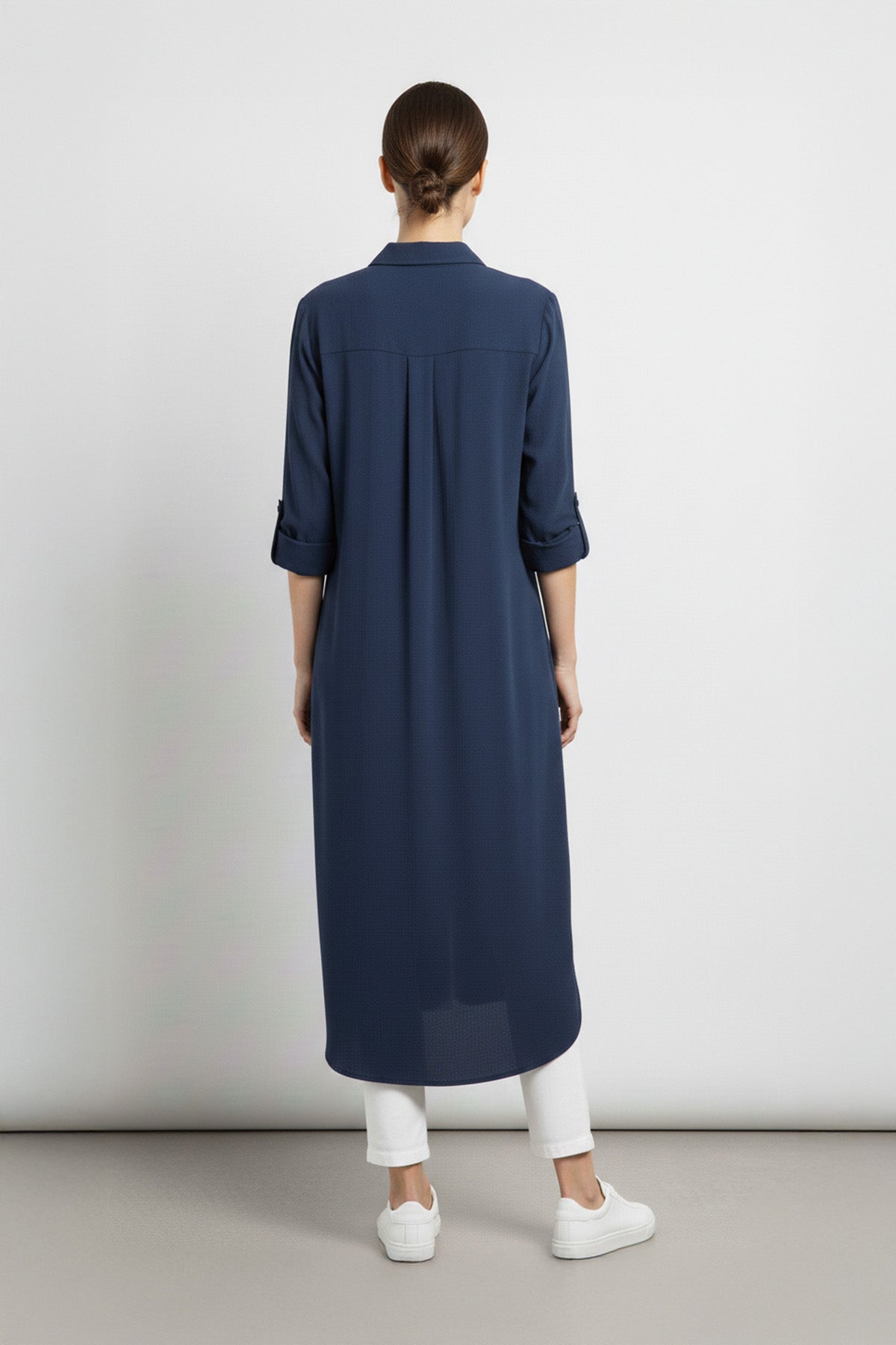 Kadın Uzun Düğmeli Cepli Oversize Gömlek -10764