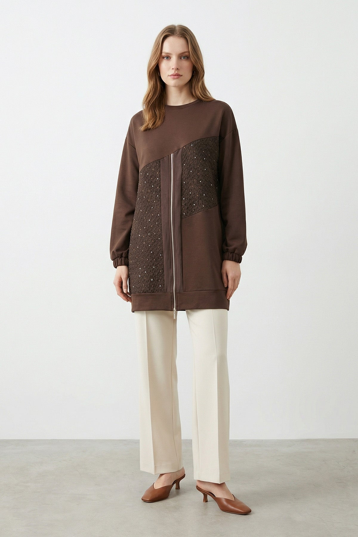 Kadın Asimetrik Kesim Fermuar Detaylı Rahat Tunik – 10769TUN