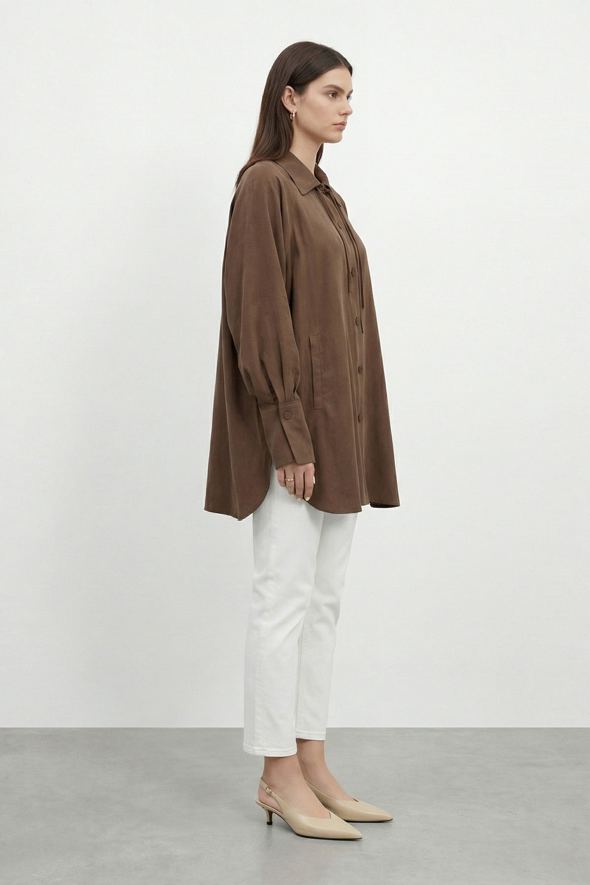 Kadın Gömlek Yaka Önden Düğmeli ve Bağcık Detaylı Gömlek -10772GML