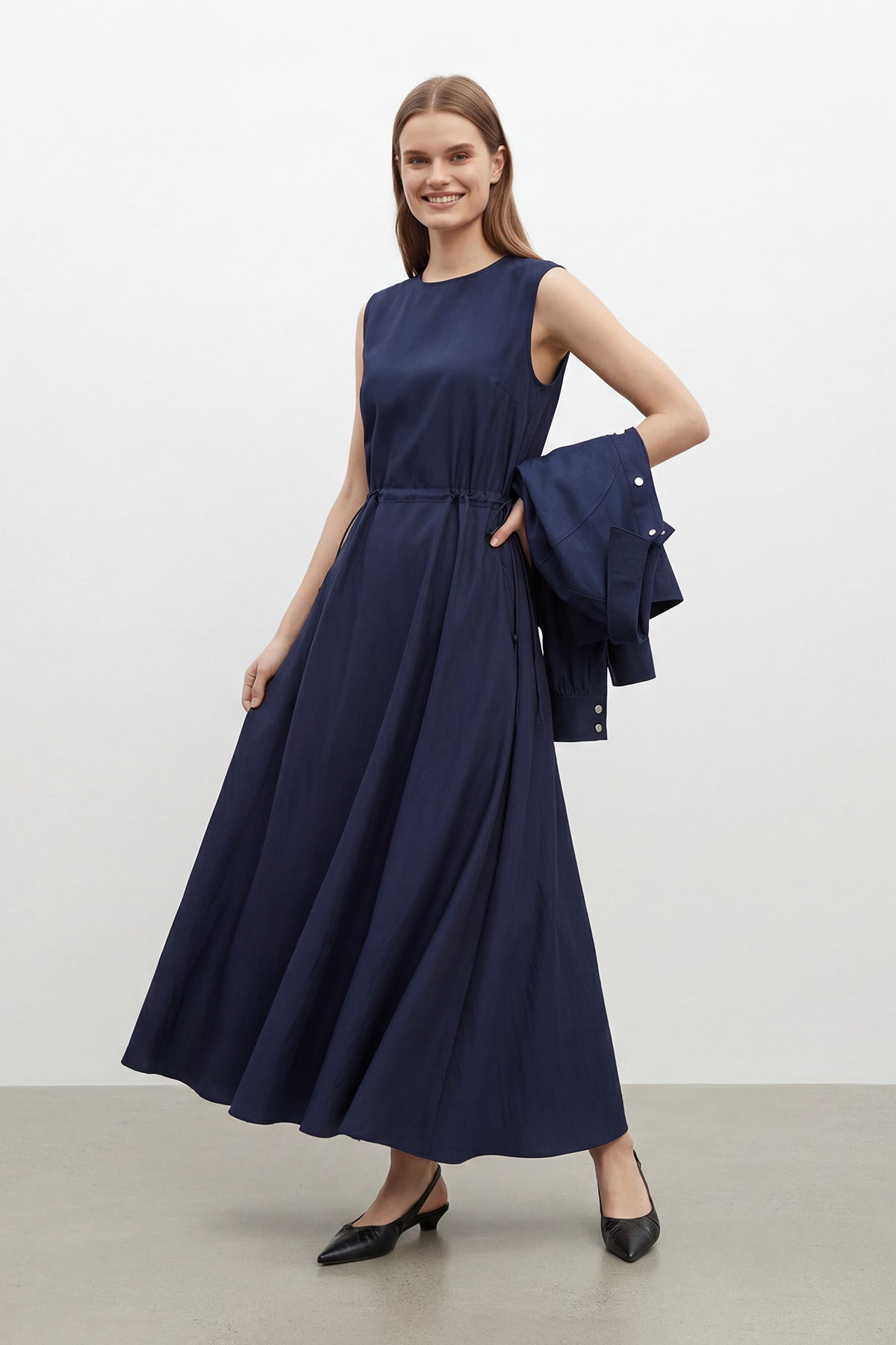 Kadın Gömlek Yaka Çıtçıtlı Crop Ceketli Elbise - 12660ELB