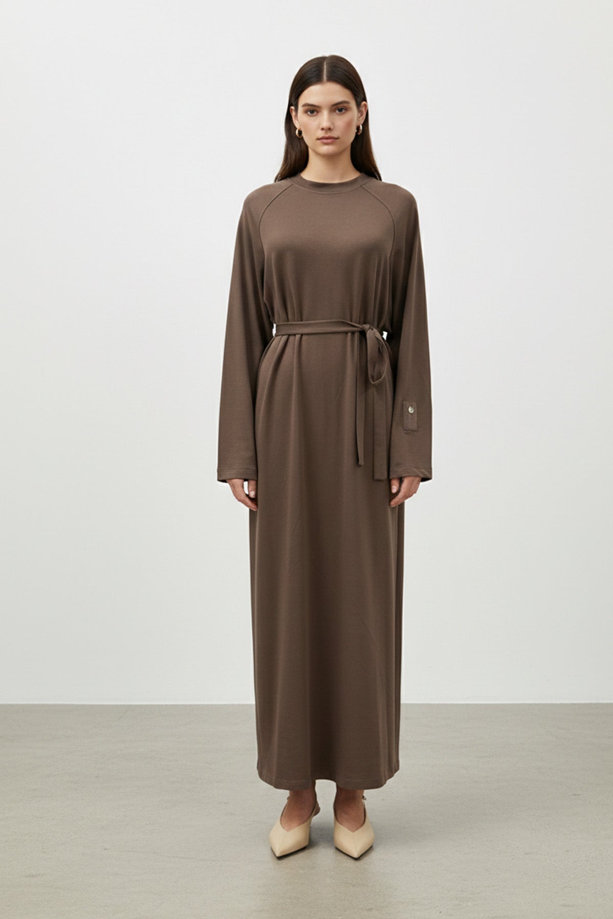 Kadın Kuşak Detaylı Rahat Kesim Uzun Elbise - 12671ELB