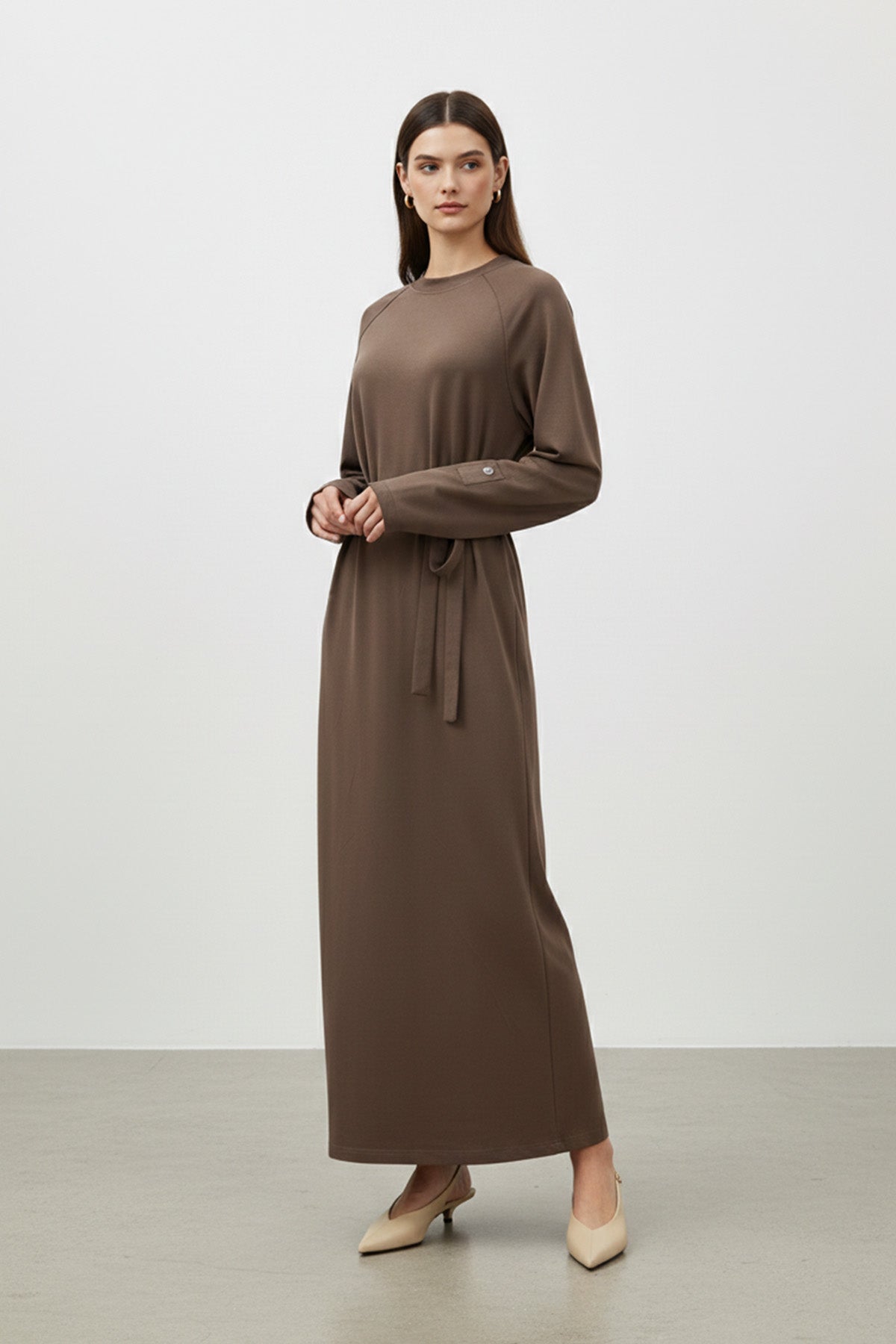 Kadın Kuşak Detaylı Rahat Kesim Uzun Elbise - 12671ELB