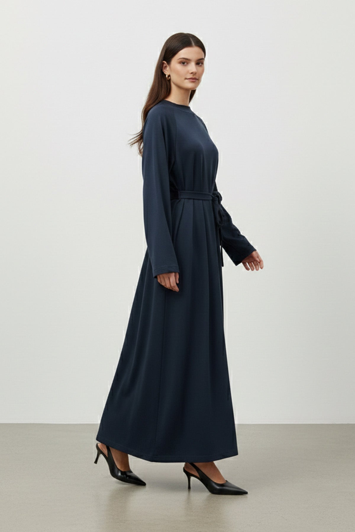 Kadın Kuşak Detaylı Rahat Kesim Uzun Elbise - 12671ELB