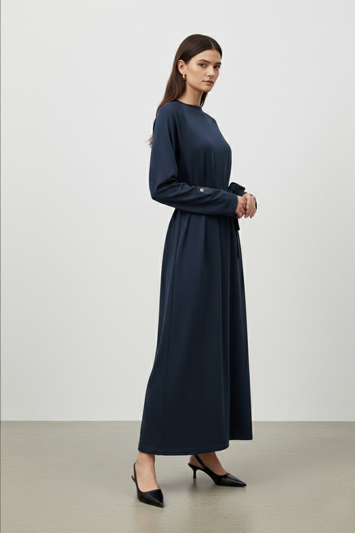 Kadın Kuşak Detaylı Rahat Kesim Uzun Elbise - 12671ELB