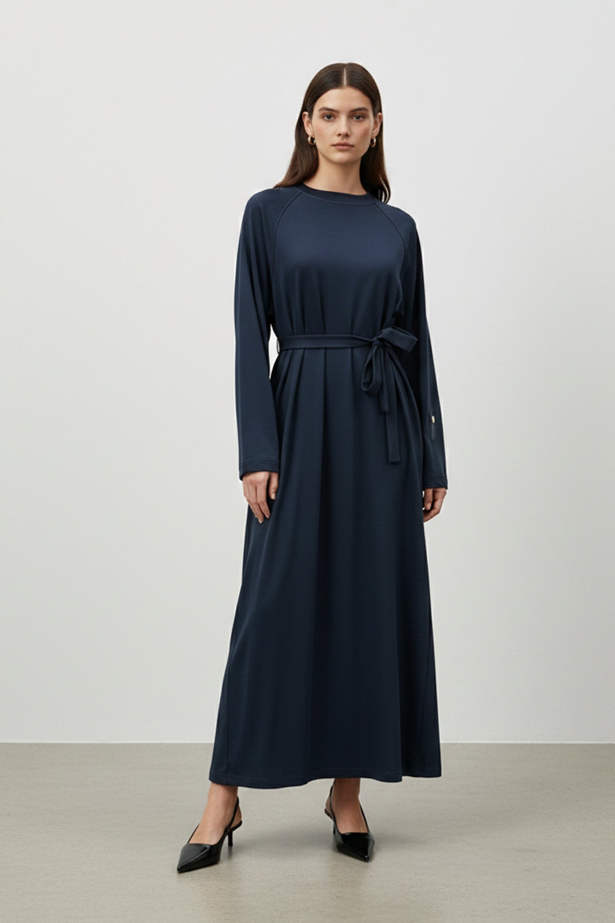 Kadın Kuşak Detaylı Rahat Kesim Uzun Elbise - 12671ELB