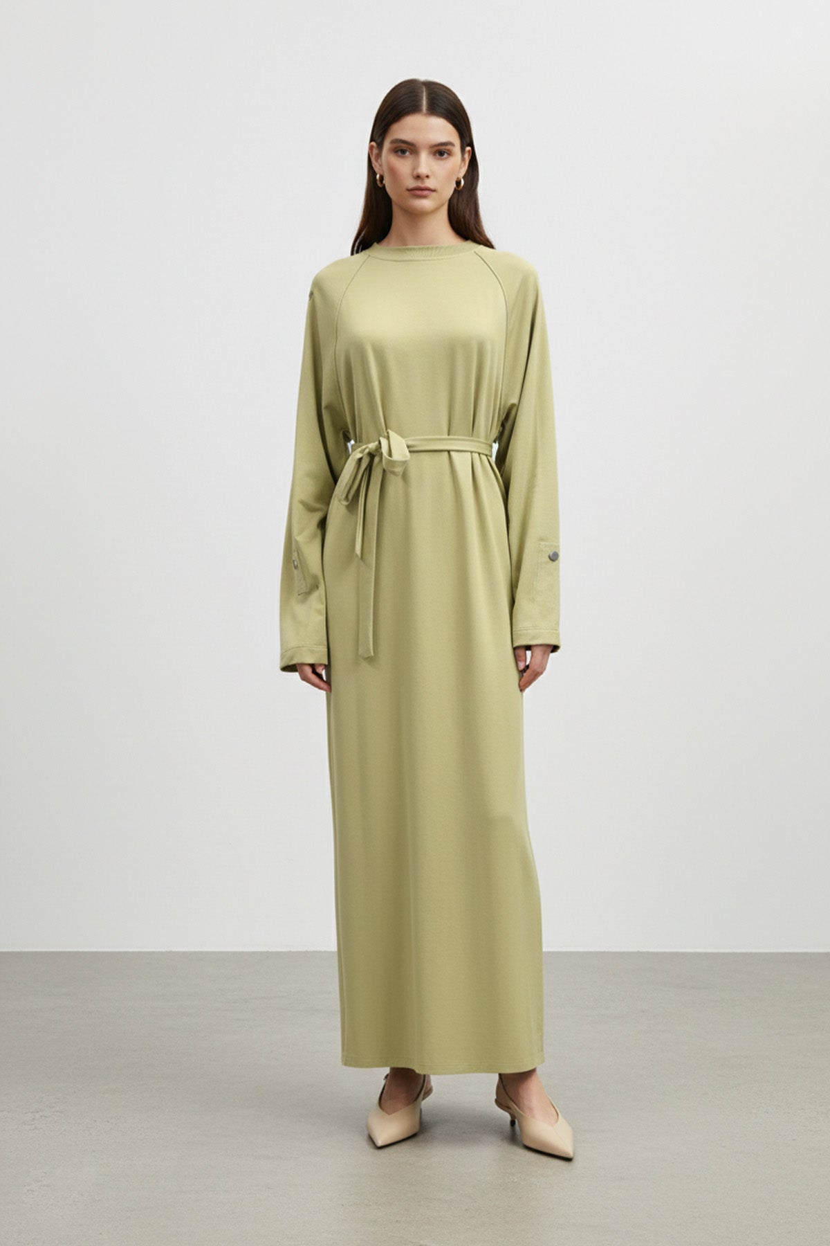 Kadın Kuşak Detaylı Rahat Kesim Uzun Elbise - 12671ELB