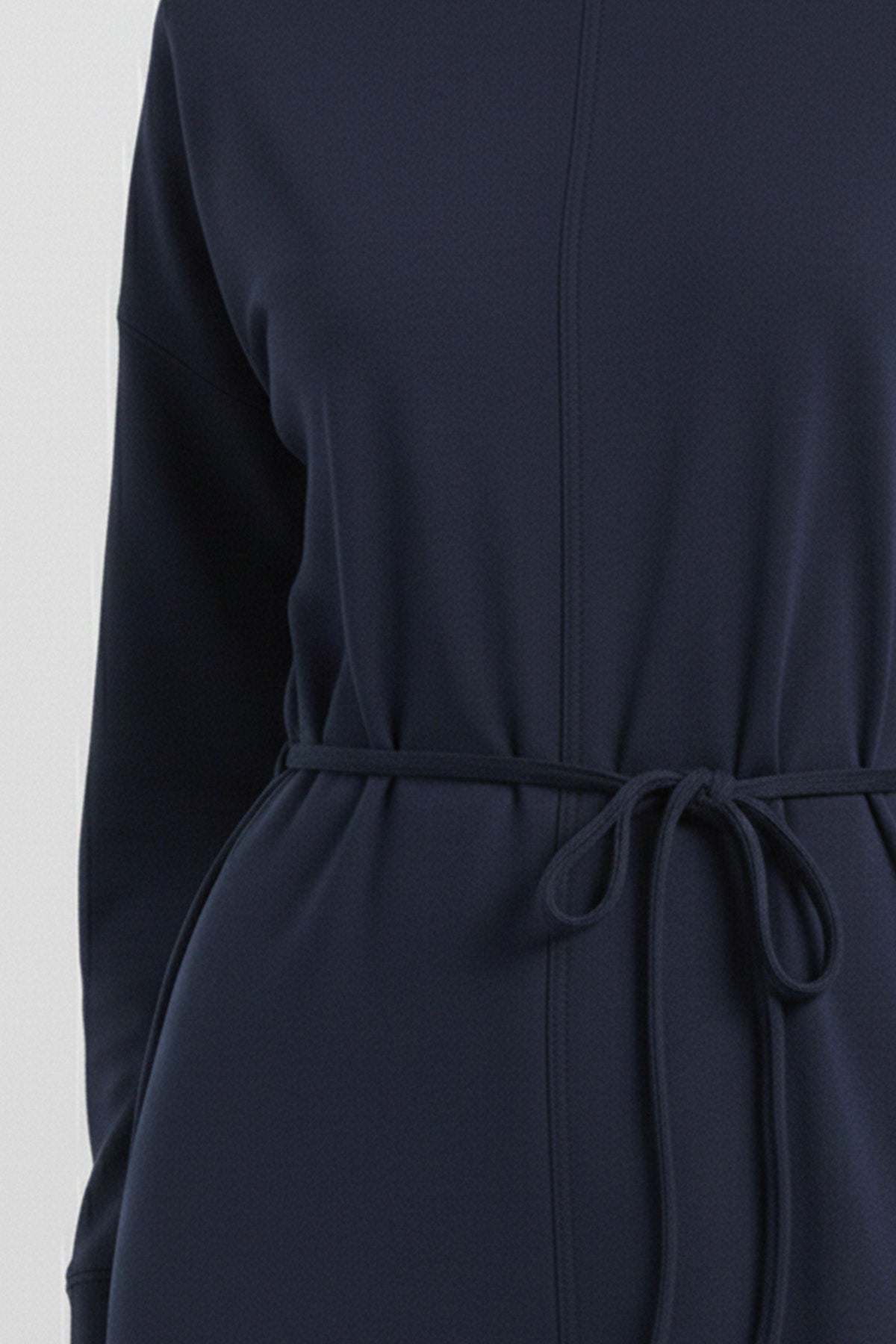 Kadın Basic Bel Detaylı Uzun Kollu Scuba  Elbise-12672ELB