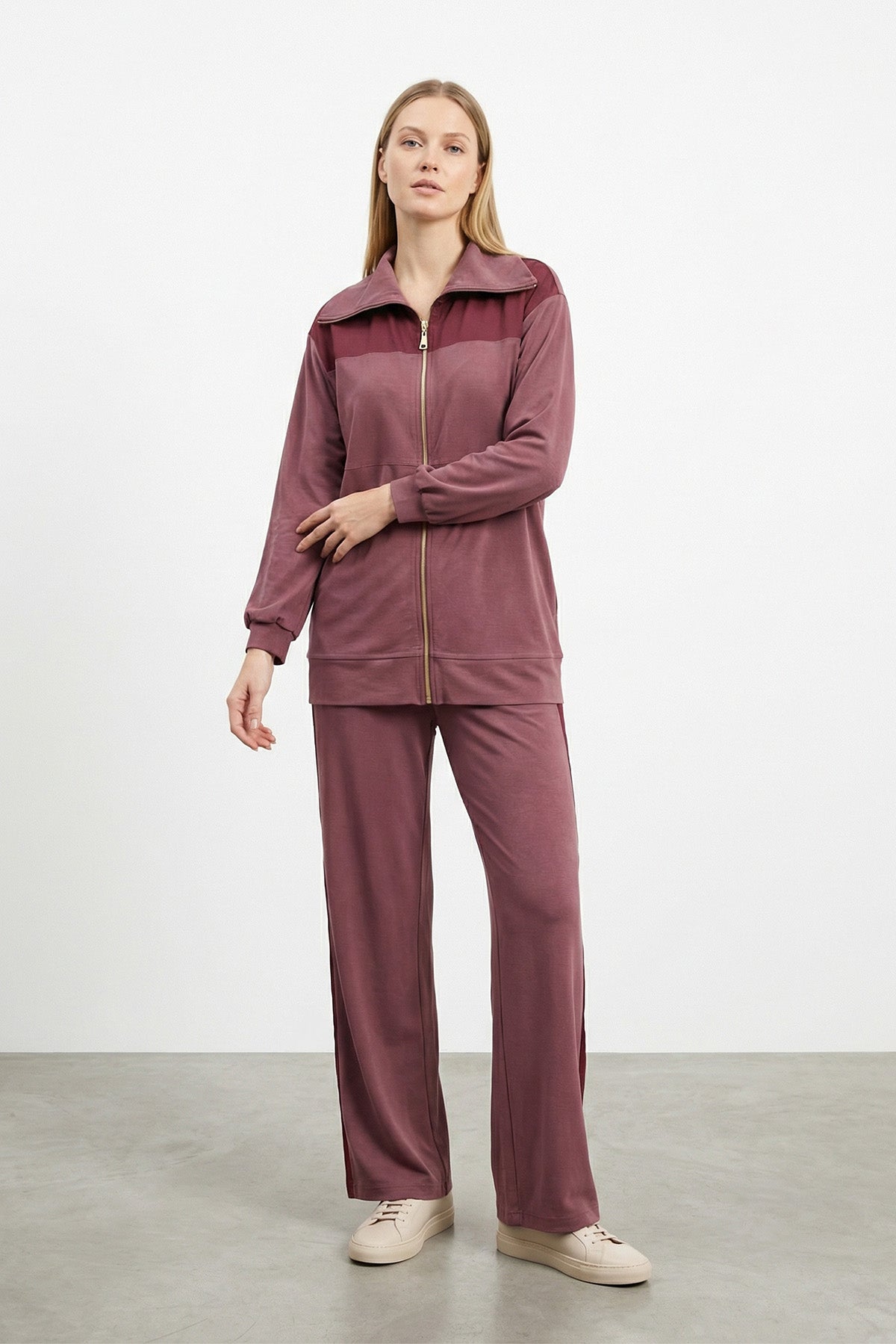 Kadın Geniş Yaka Fermuarlı Premium İkili Takım -14421TKS