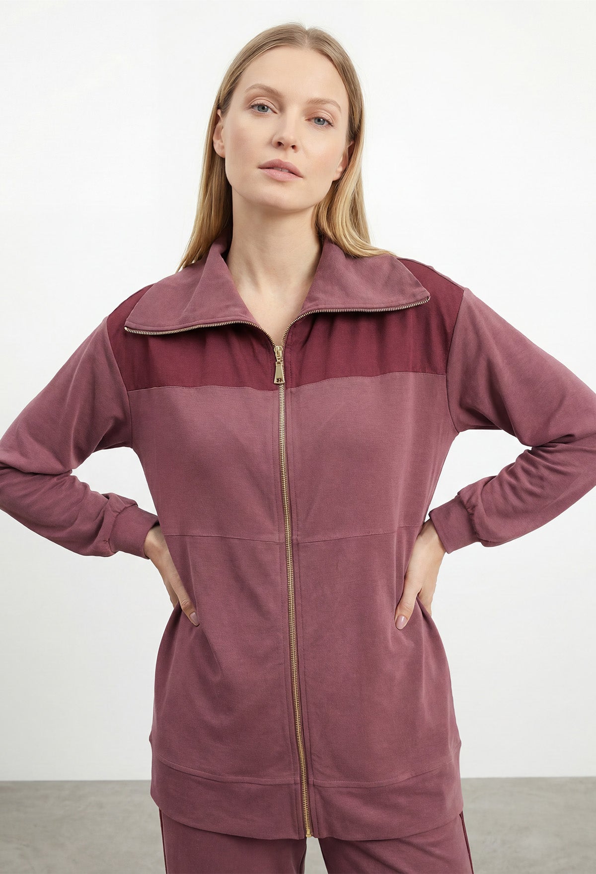 Kadın Geniş Yaka Fermuarlı Premium İkili Takım -14421TKS