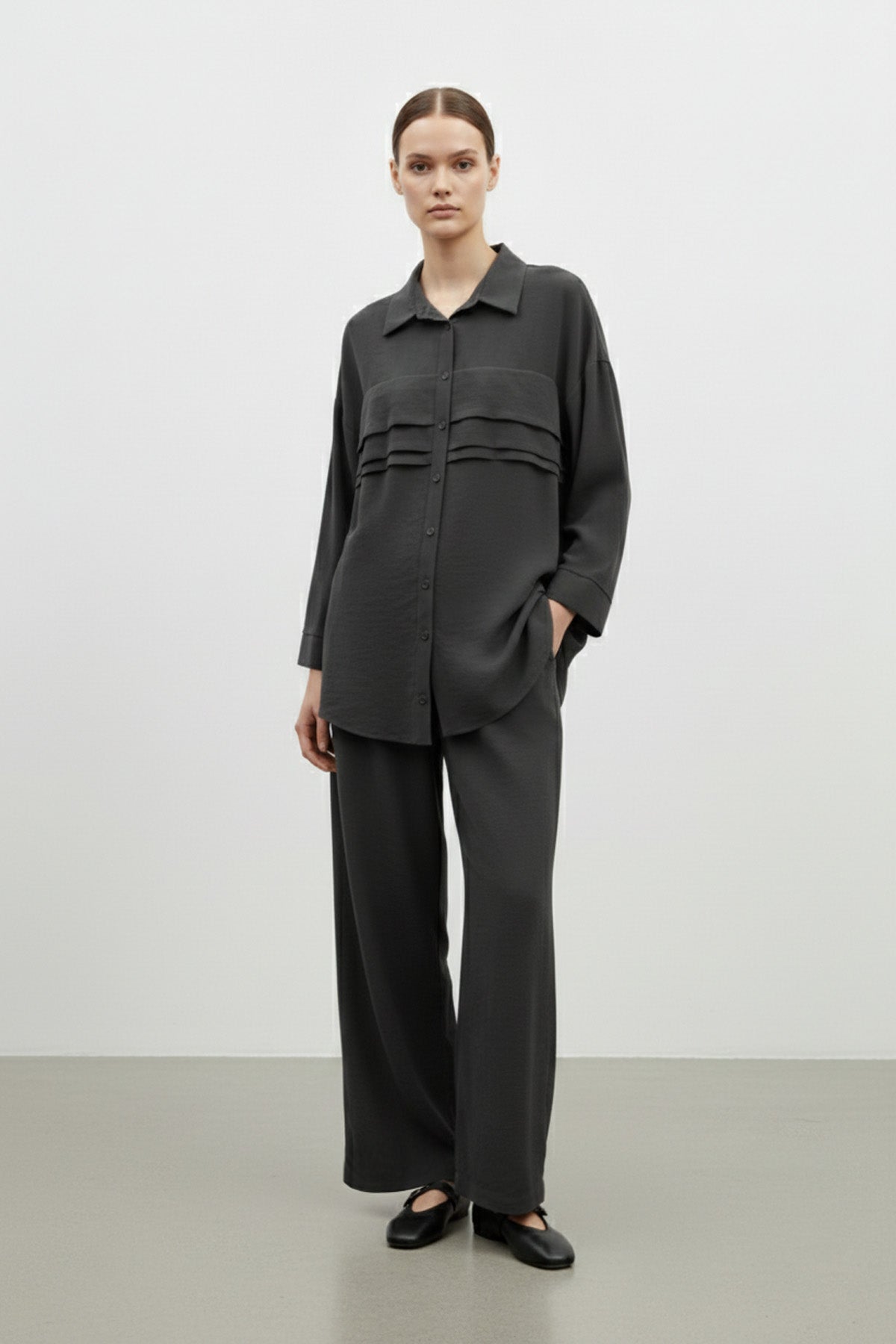 Kadın Düğmeli Rahat Fit Takım -14423