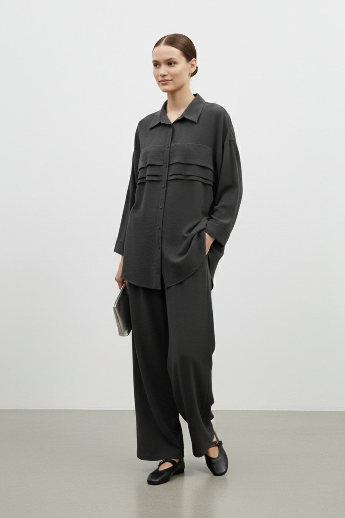 Kadın Düğmeli Rahat Fit Takım -14423