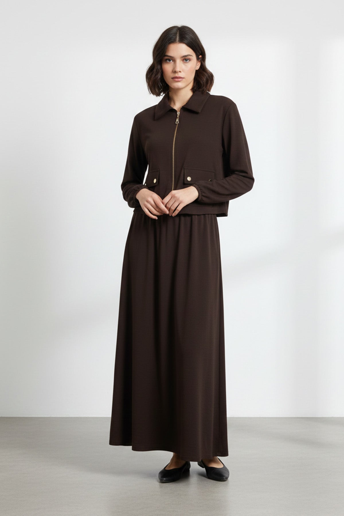 Fermuarlı Ceket ve Lastik Bel Etek Takımı – 14436