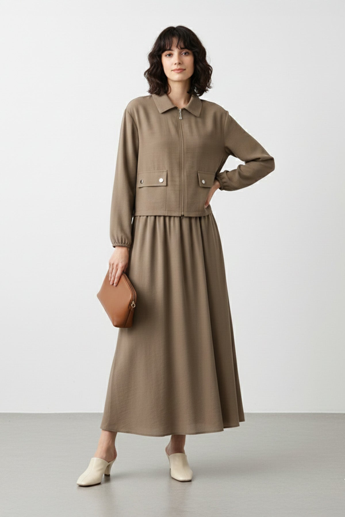 Fermuarlı Ceket ve Lastik Bel Etek Takımı – 14436