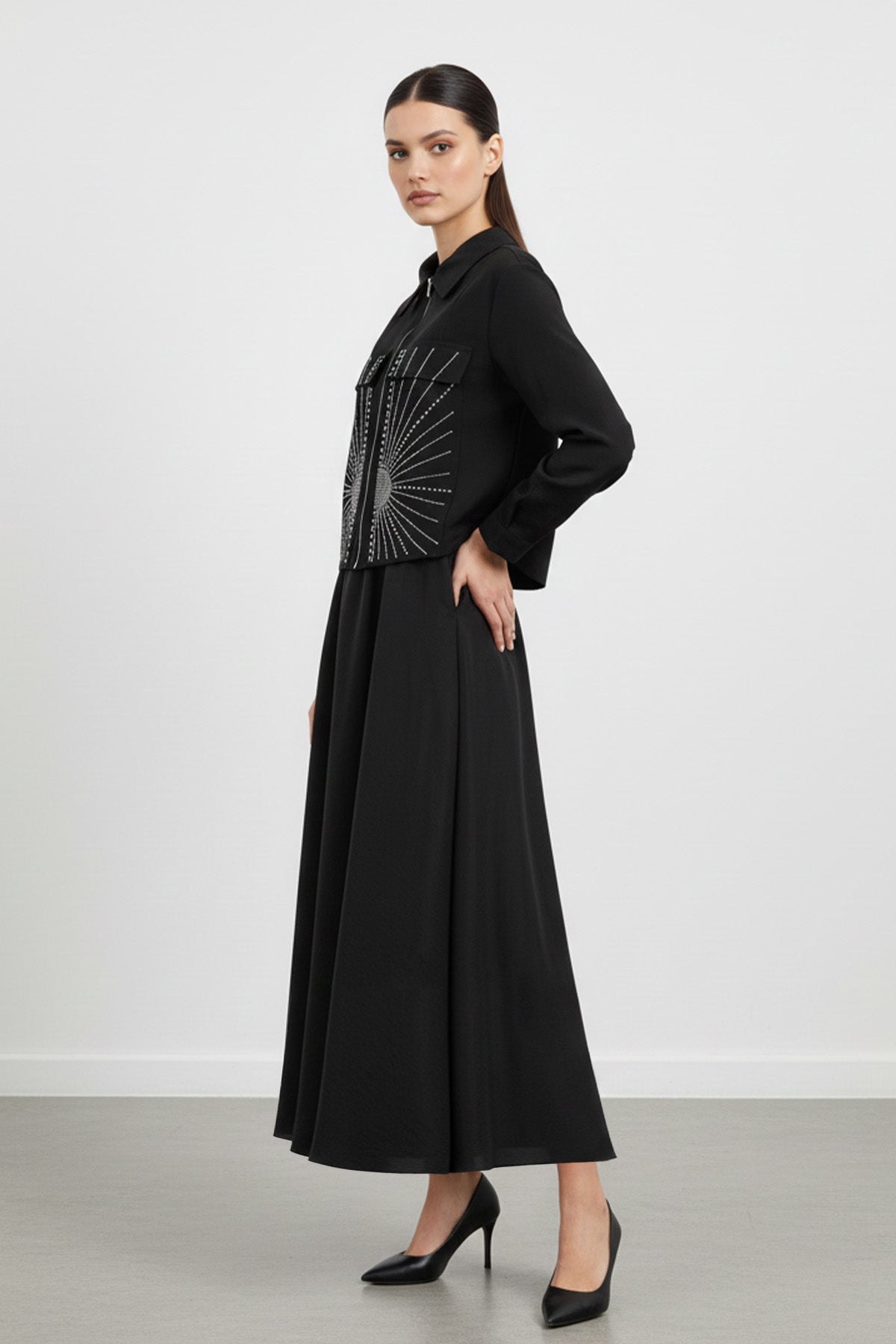 Kadın Fermuarlı Yaka Taş Detaylı İkili Takım-14437TKS