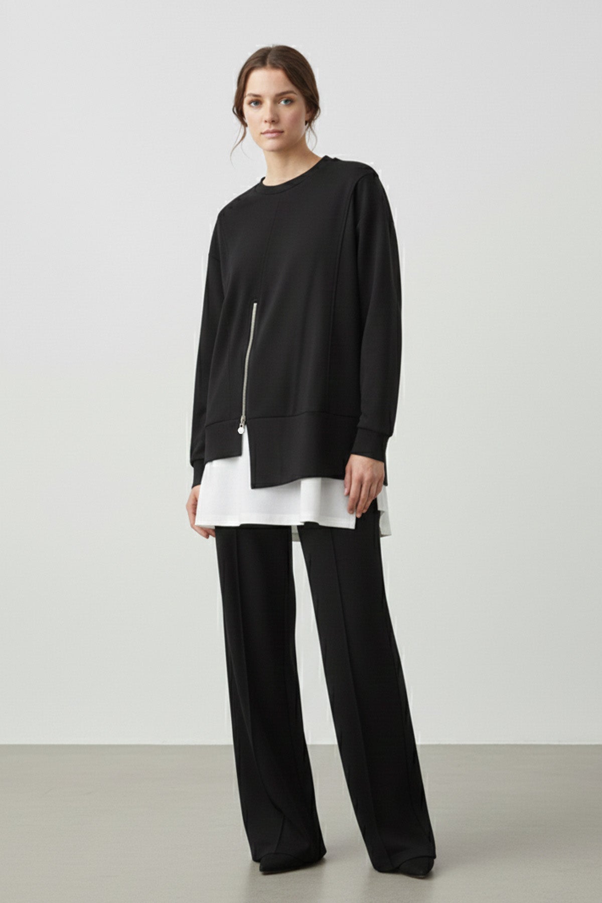 Kadın Fermuar Detaylı Tunik Pantolon Takımı-14438TKS