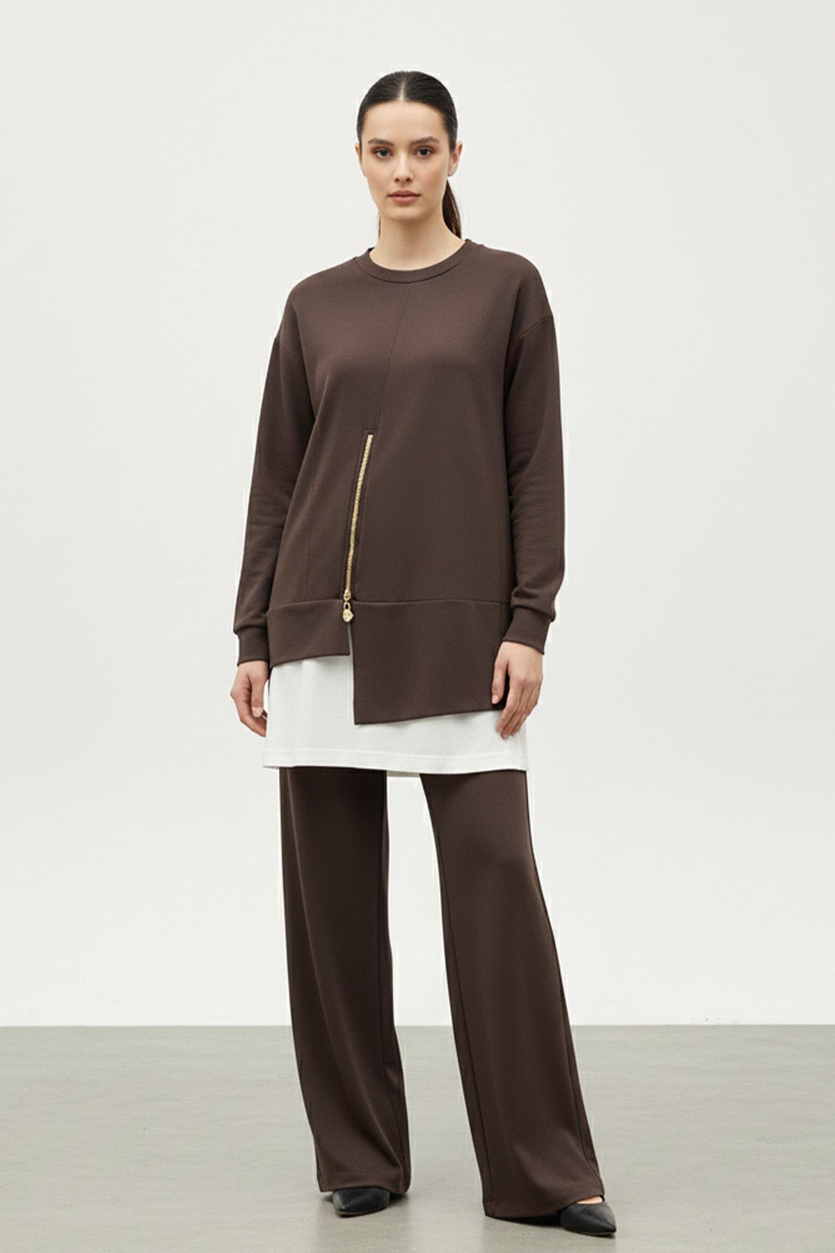 Kadın Fermuar Detaylı Tunik Pantolon Takımı-14438TKS