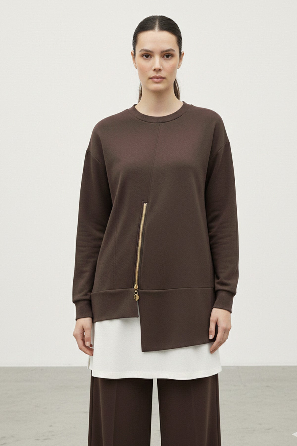 Kadın Fermuar Detaylı Tunik Pantolon Takımı-14438TKS