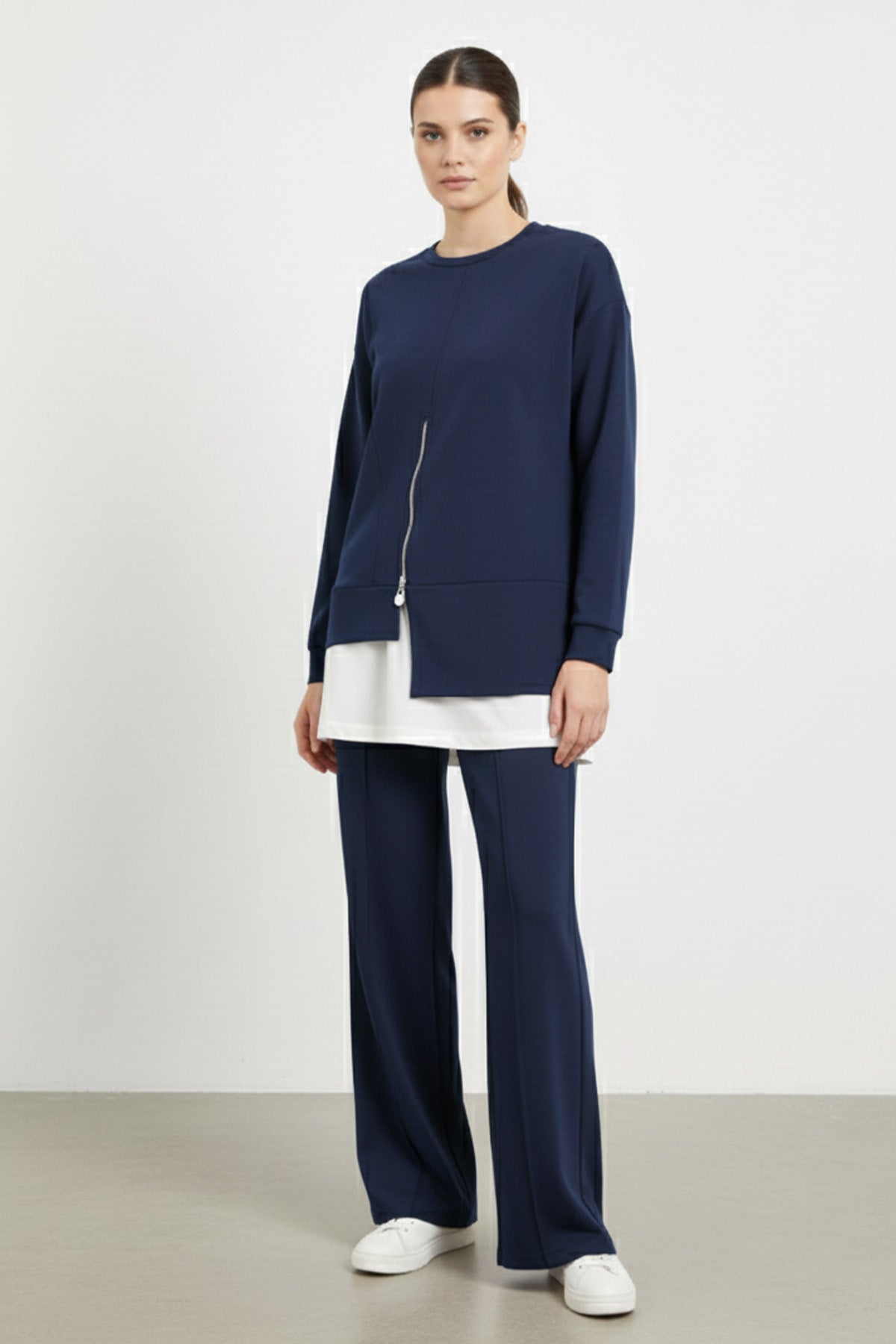 Kadın Fermuar Detaylı Tunik Pantolon Takımı-14438TKS