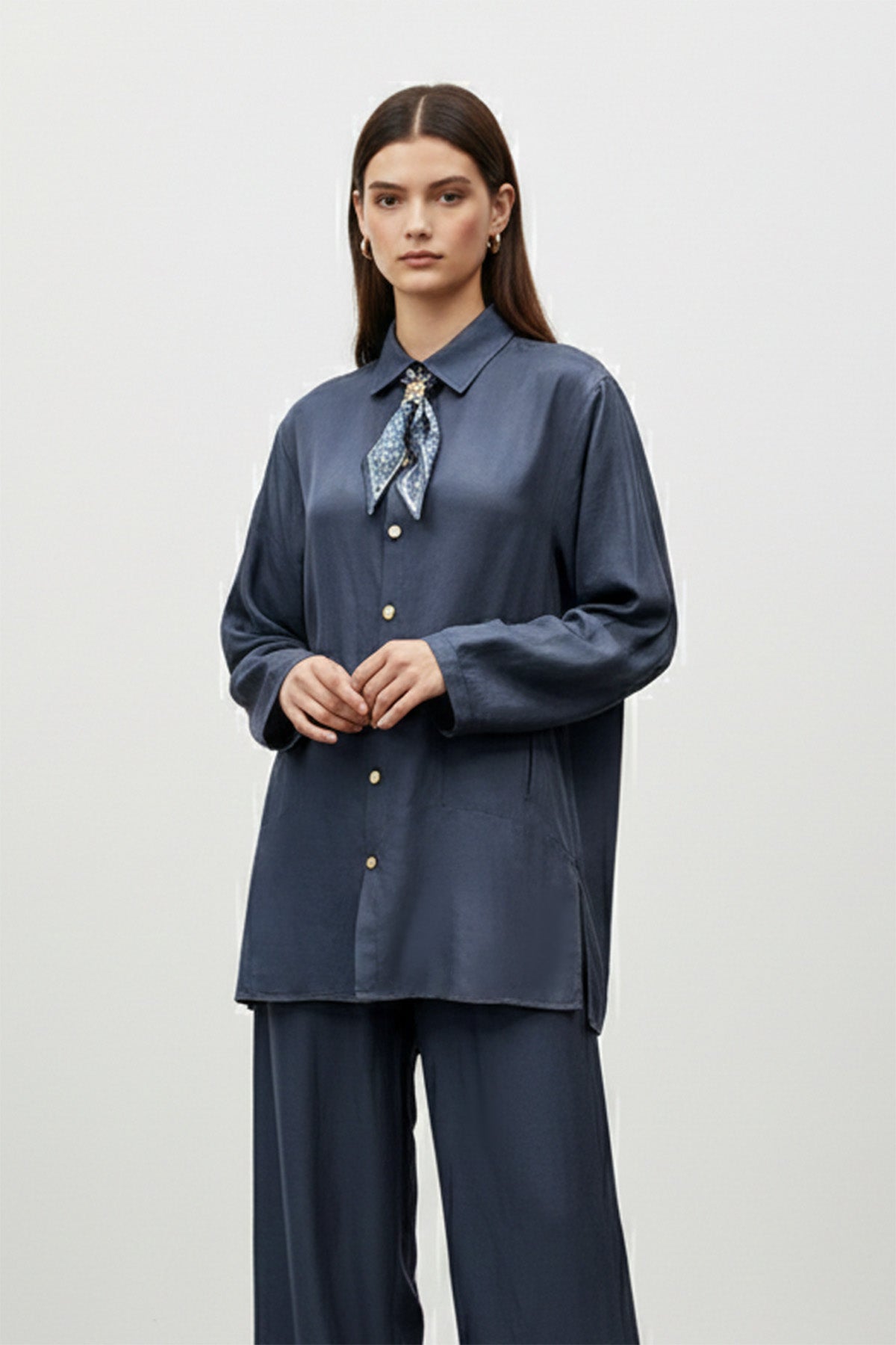 Kadın Şal Detaylı Düğmeli Rahat Kesim Takım – 14449TKS