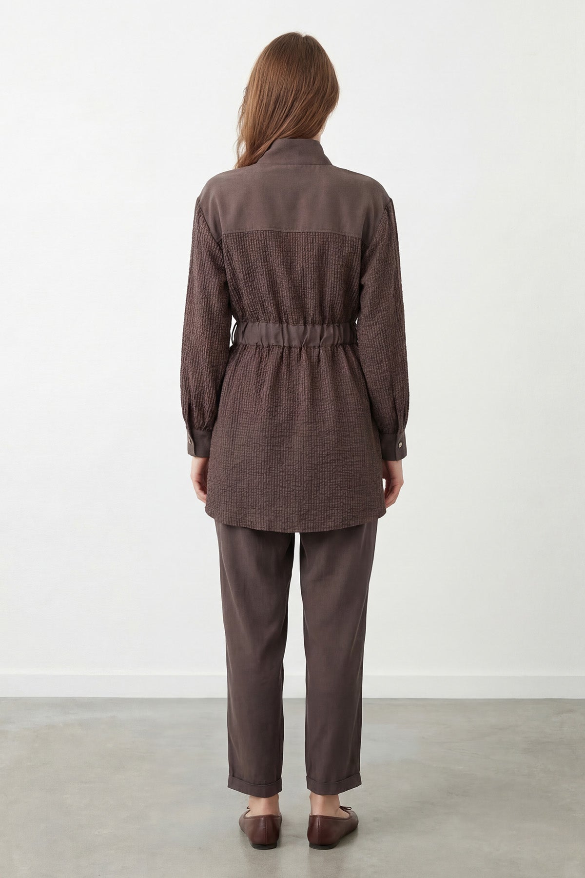 Kadın Hakim Yaka Kuşaklı Bambu Tunik Pantolon Takım – 14451TKS