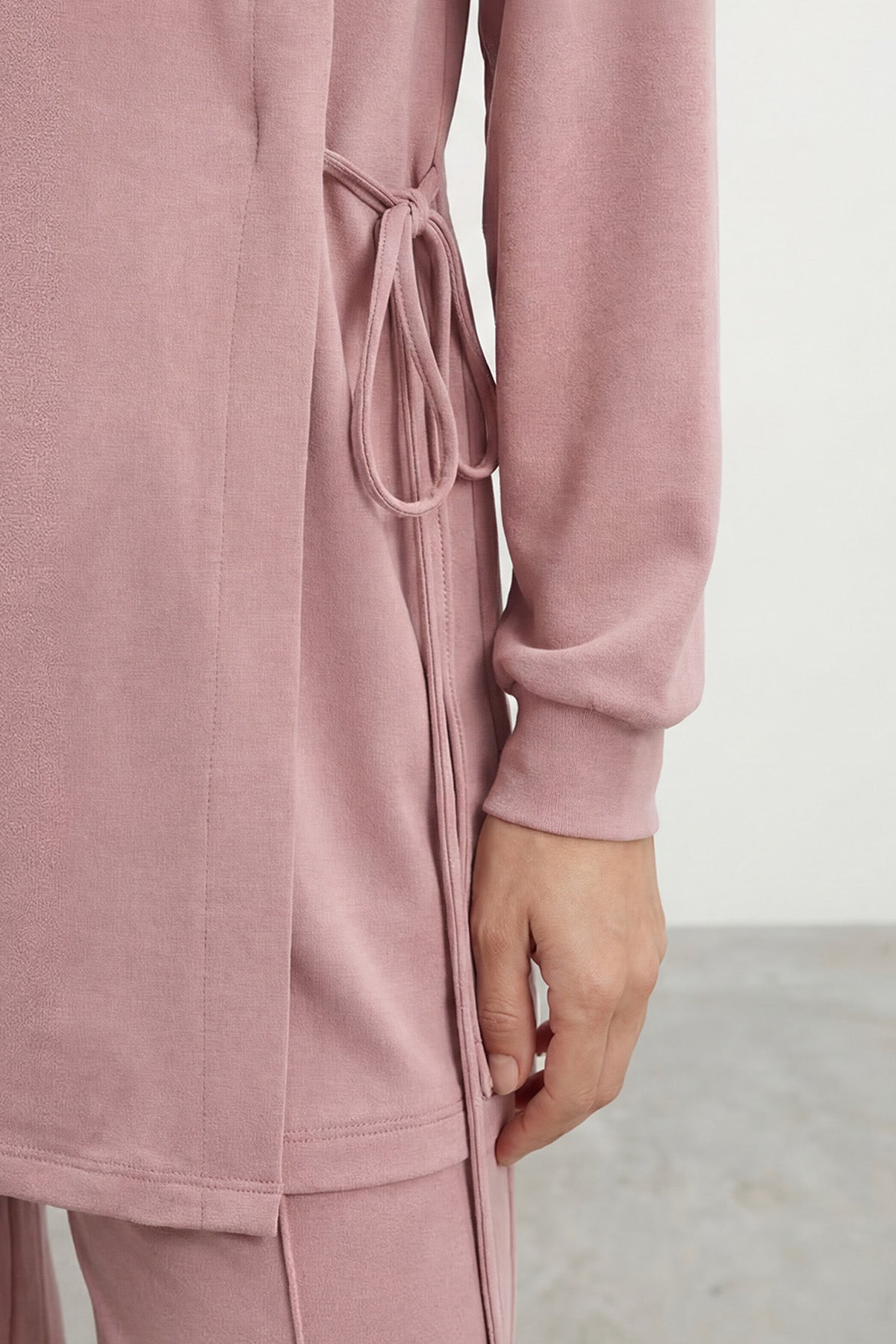 Kadın Yan Bağlama Detaylı Bisiklet Yaka Tunik Pantolon Takım – 14479TKS