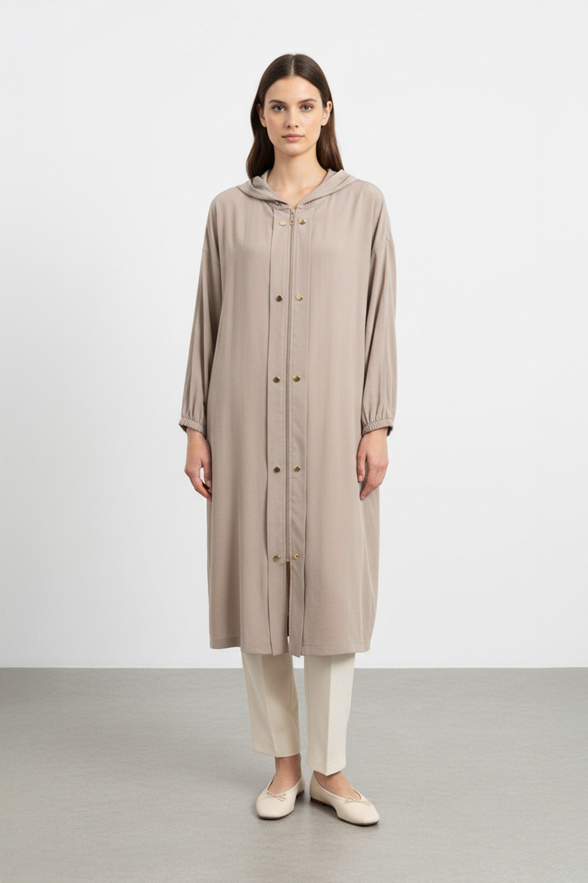 Kapüşonlu Fermuarlı uzun Kadın Kap-15251