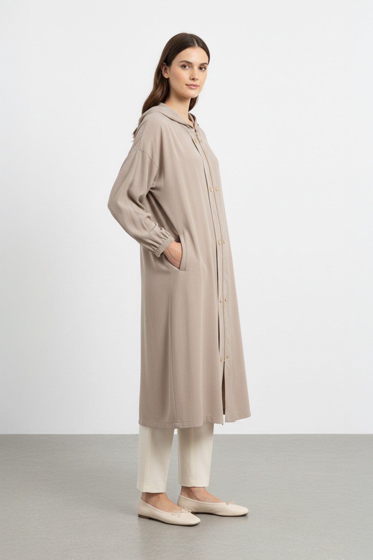 Kapüşonlu Fermuarlı uzun Kadın Kap-15251