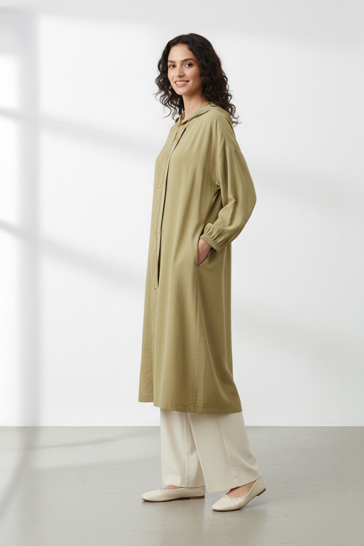 Kapüşonlu Fermuarlı uzun Kadın Kap-15251