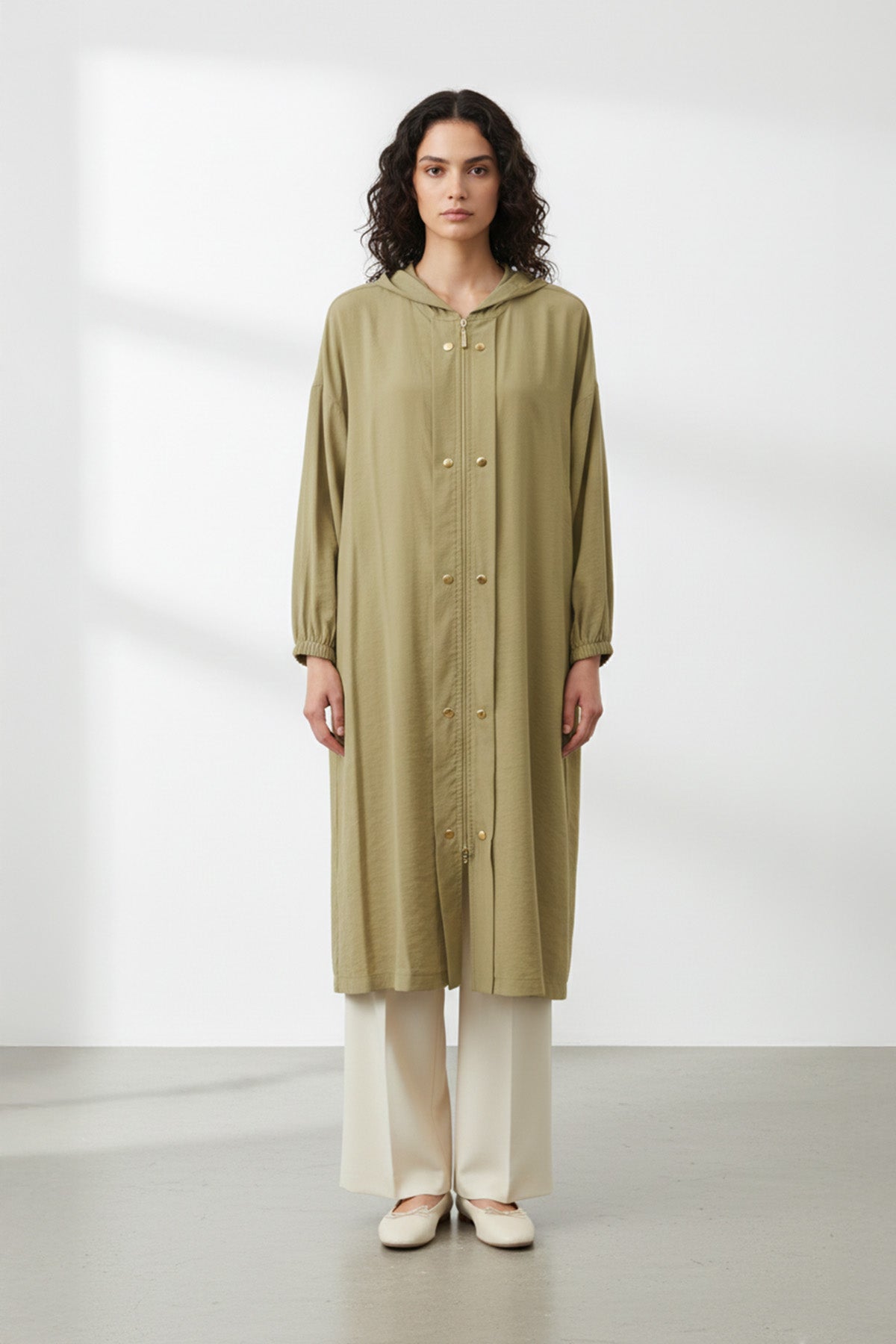 Kapüşonlu Fermuarlı uzun Kadın Kap-15251