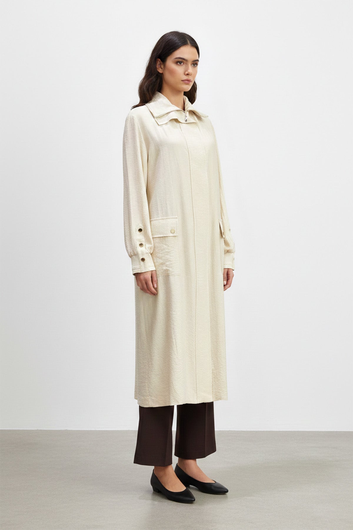 Biyeli Yaka Cepli Uzun Kap-15256