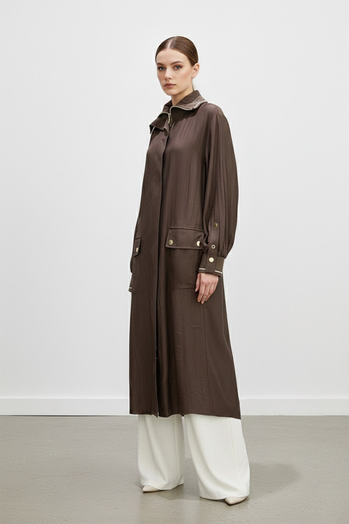 Biyeli Yaka Cepli Uzun Kap-15256