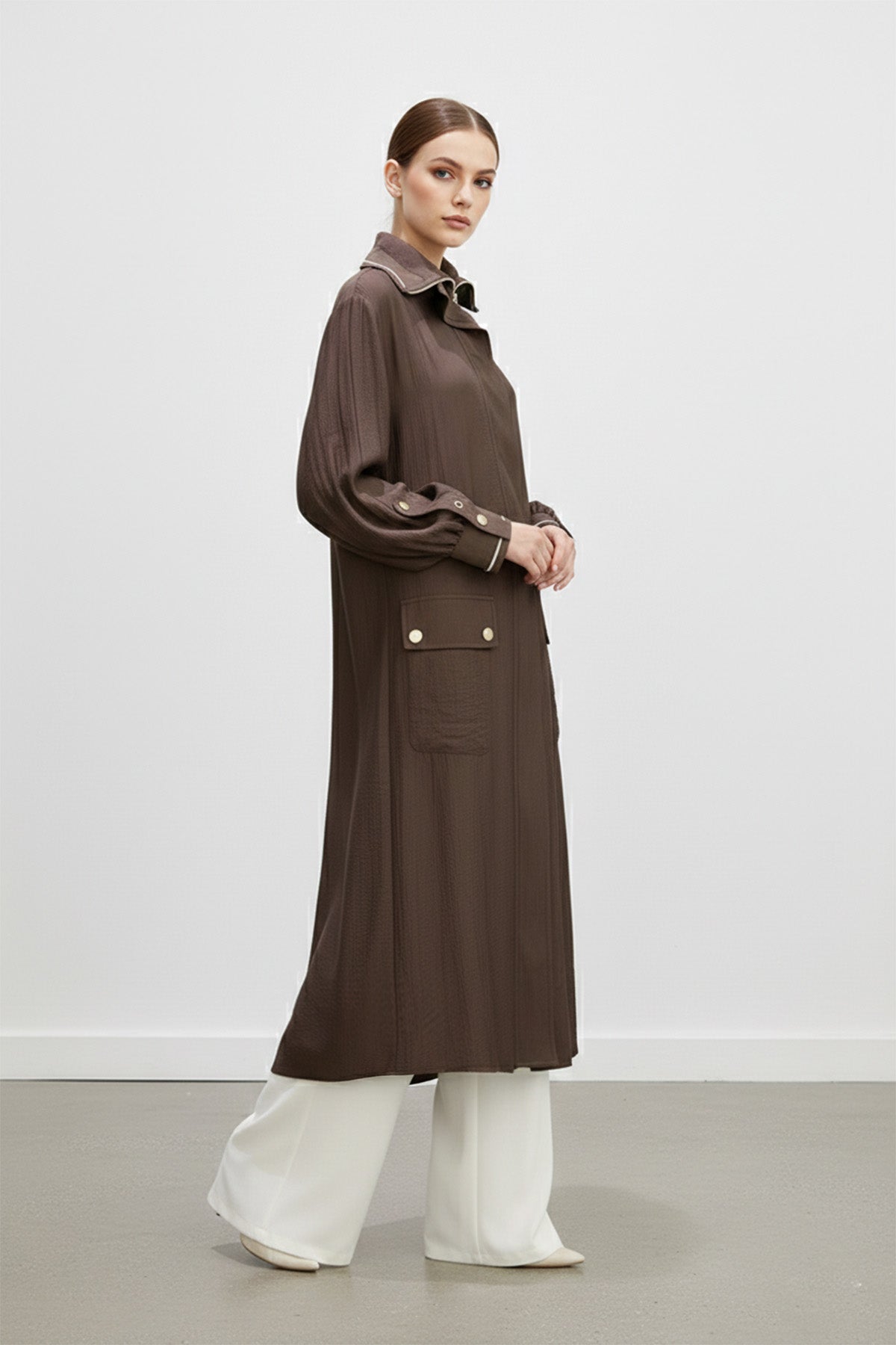 Biyeli Yaka Cepli Uzun Kap-15256