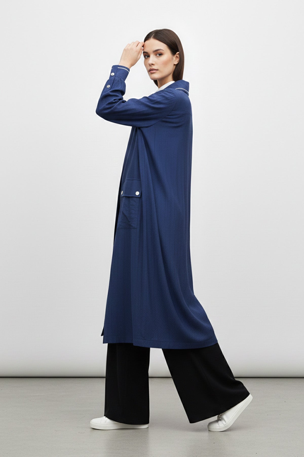 Biyeli Yaka Cepli Uzun Kap-15256