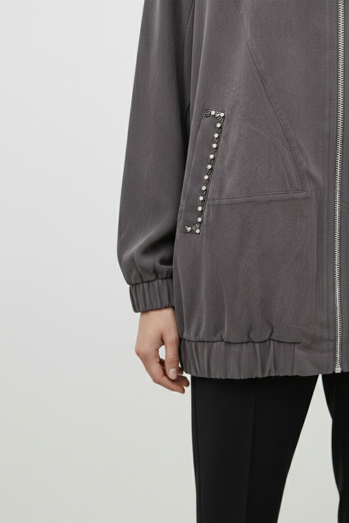 Kadın Cep Detaylı Fermuarlı Süet Ceket - 15258CKT