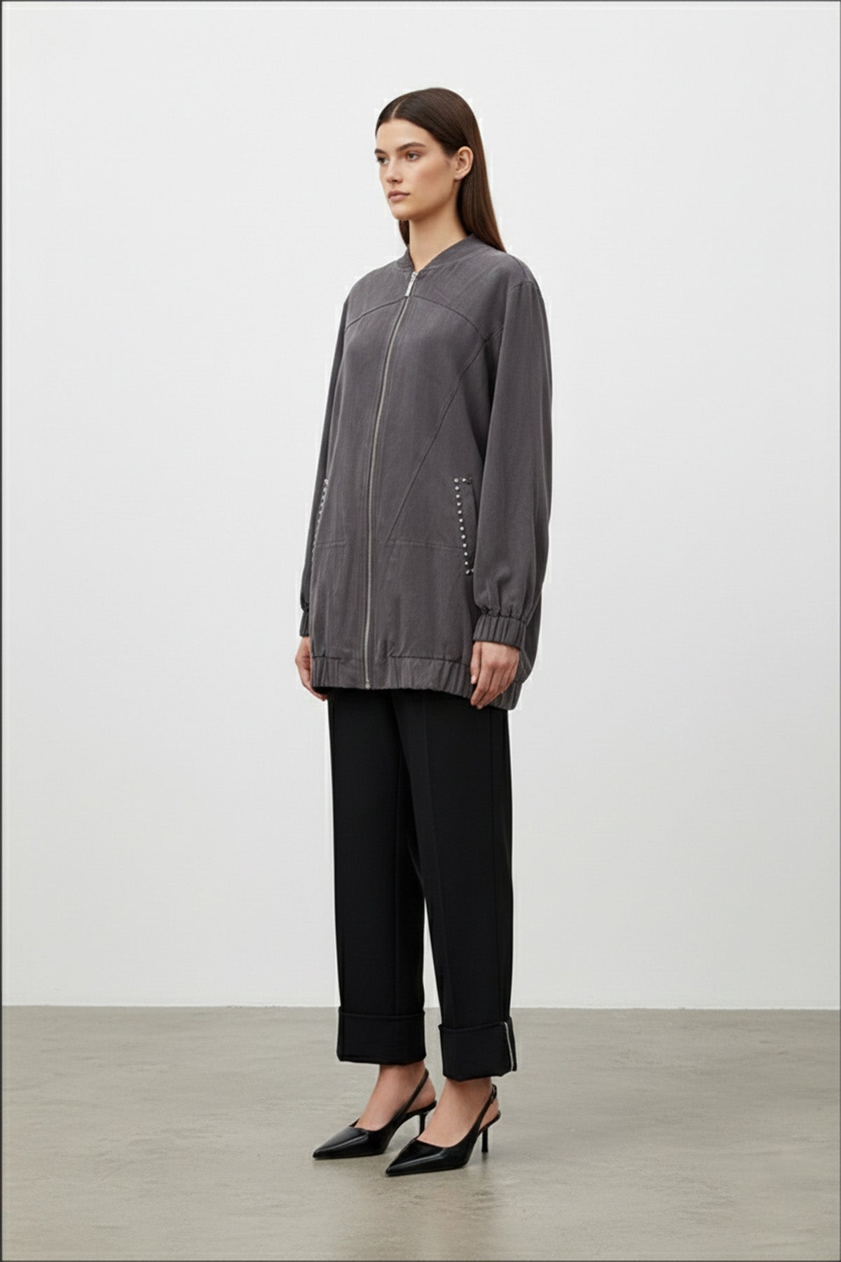 Kadın Cep Detaylı Fermuarlı Süet Ceket - 15258CKT