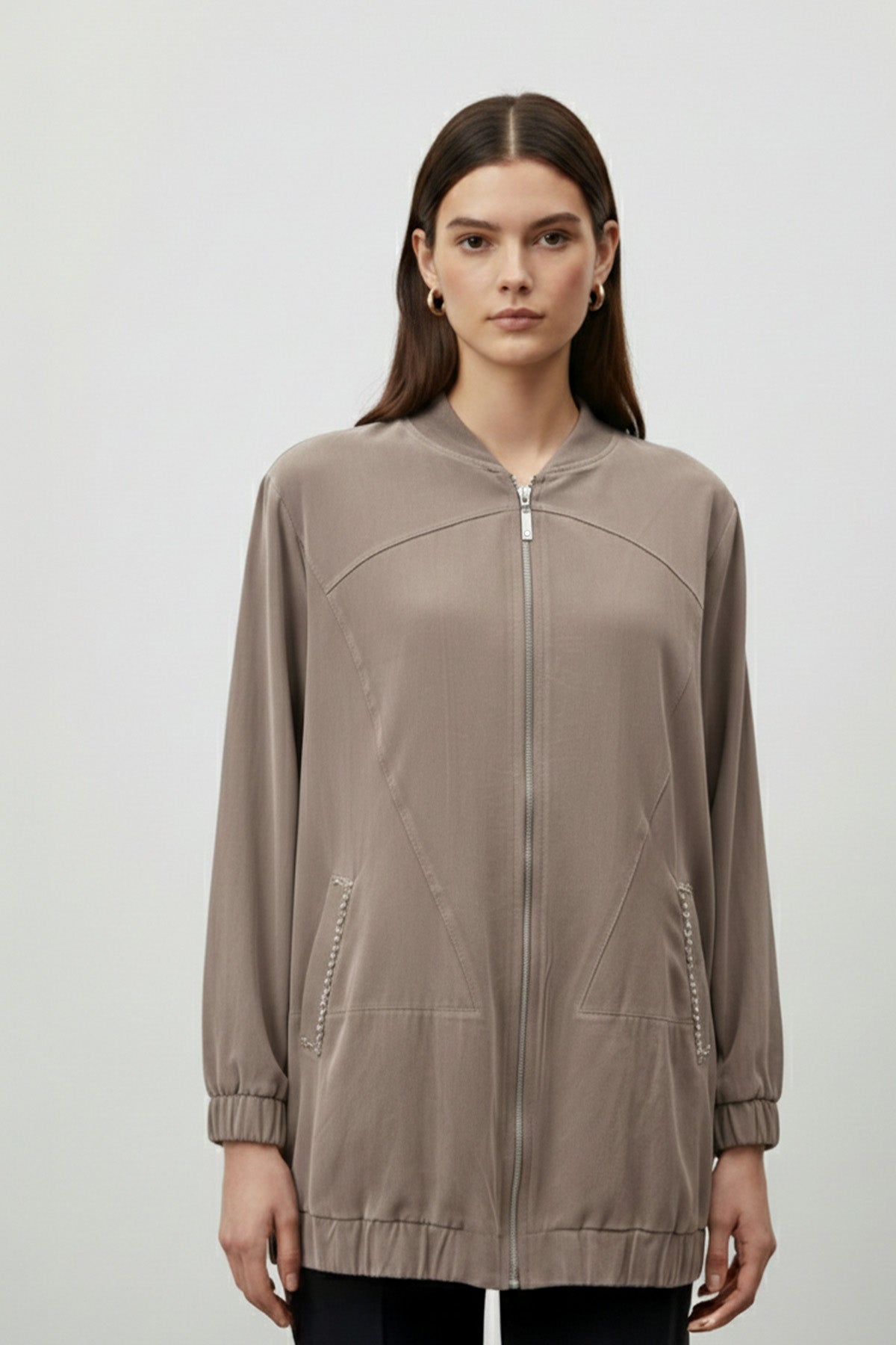 Kadın Cep Detaylı Fermuarlı Süet Ceket - 15258CKT